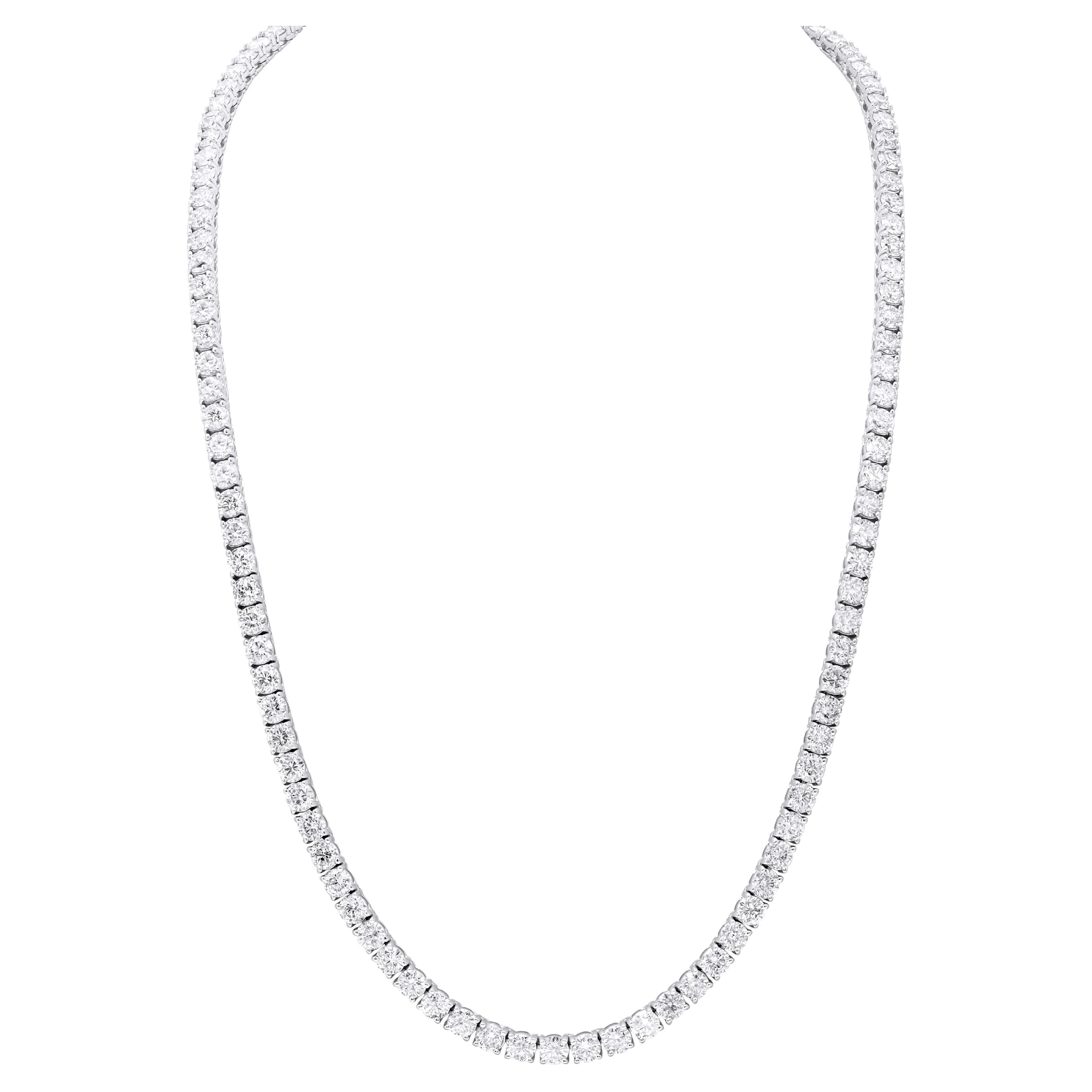 Diana M. 11.45 Cts Round Diamond 4 Prong Tennis Necklace 14k White Gold  For Sale