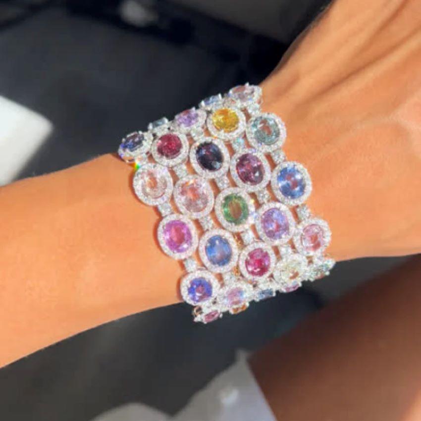 Diana M. 121.00 Carat Multicolor Sapphire and Diamond Bracelet For Sale 2
