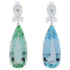 Diana M 122.80 cts Pearshape Natural No Heat Aquamarine & Diamond Earrings  