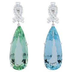 Diana M 122.80 cts Pearshape Natural No Heat Aquamarine & Diamond Earrings