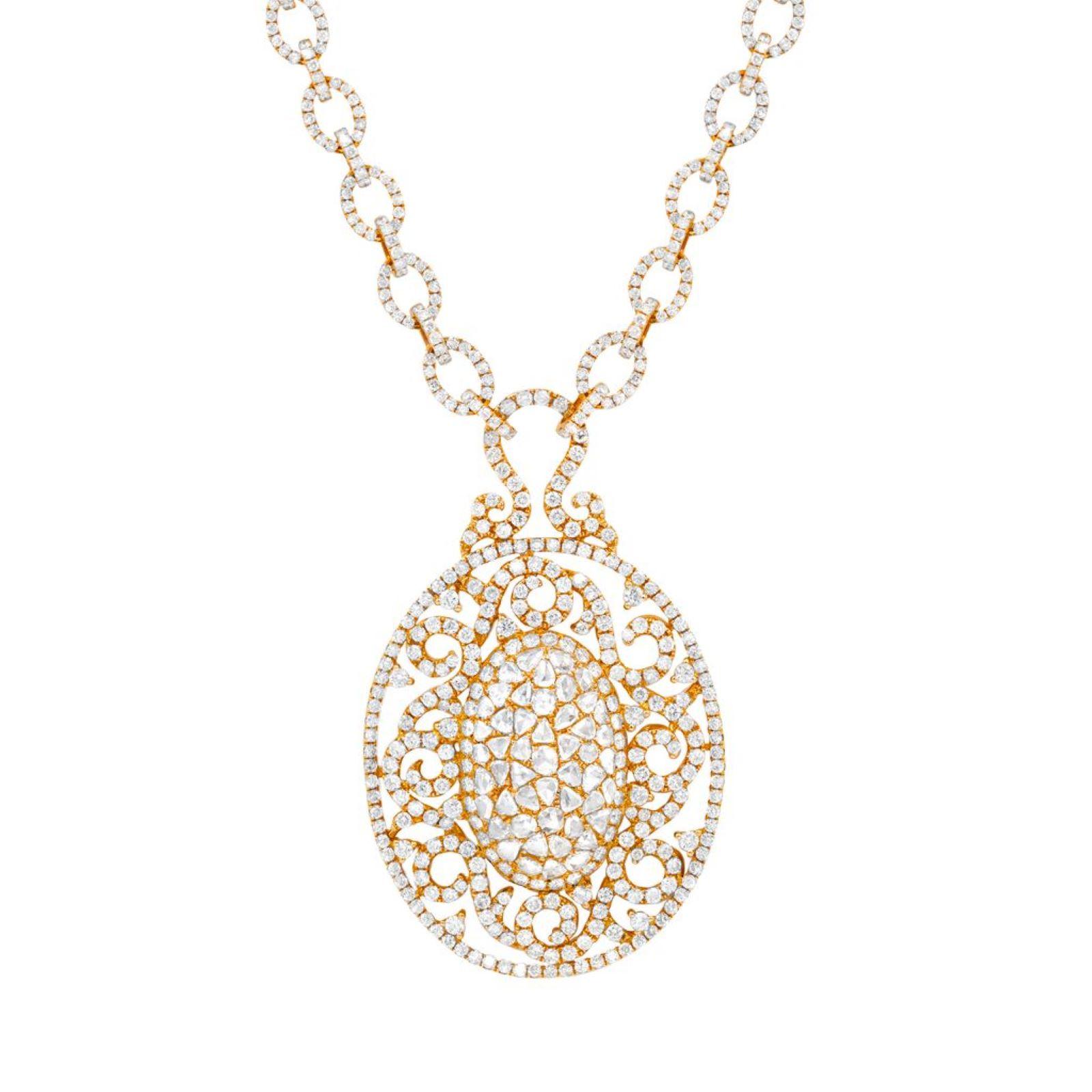 18kt rose gold pendant containing 12.43 cts of round diamonds