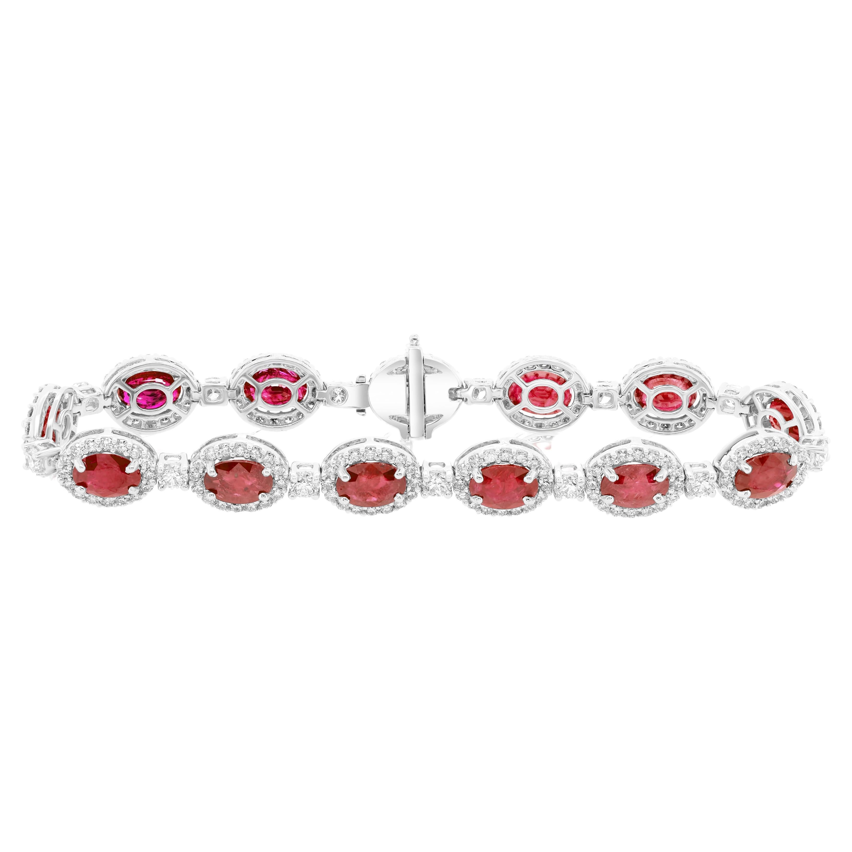 Diana M 12.77ct Oval Ruby & 4.08ct Diamond Fashion Bracelet For Sale