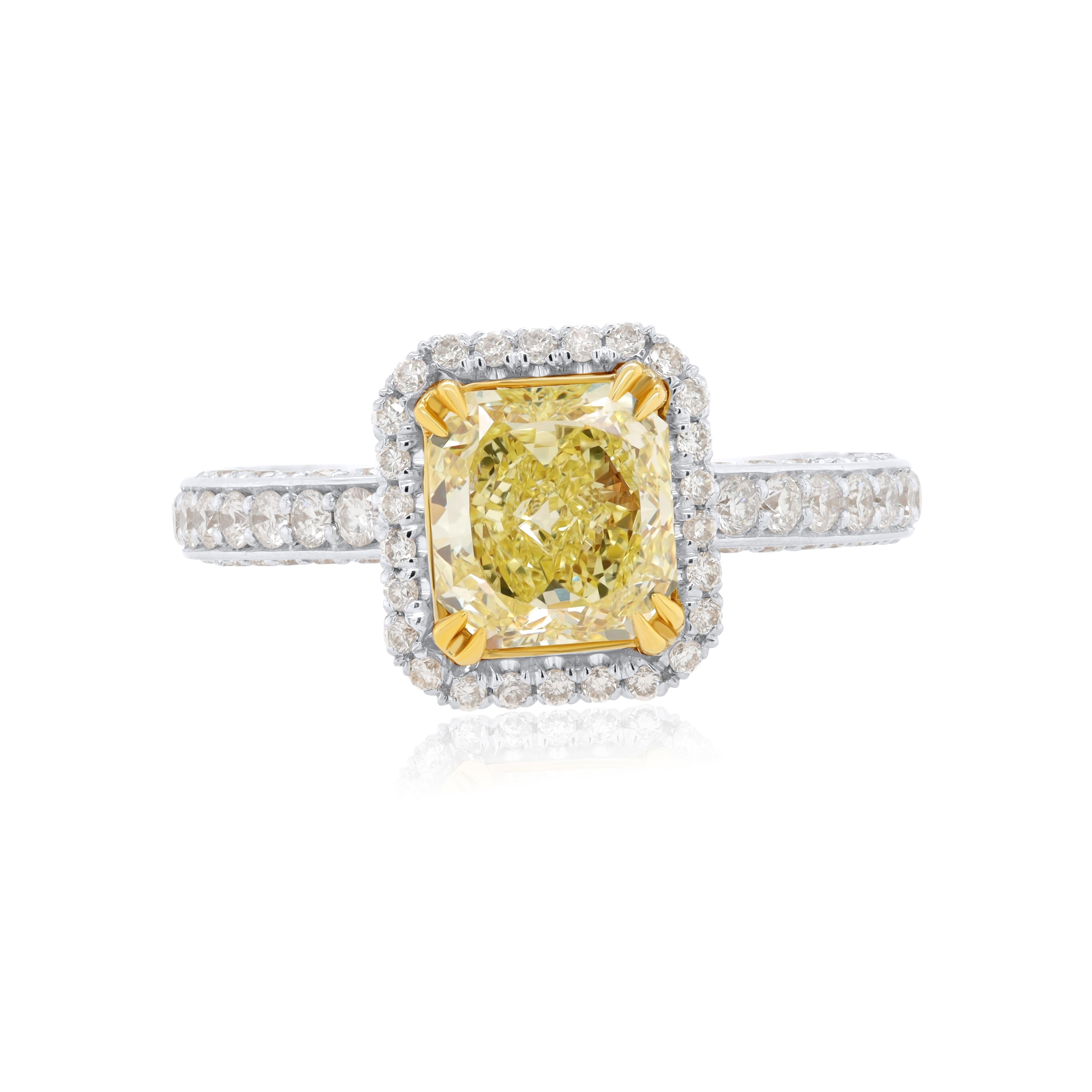 Modern Diana M.  1.39 ct GIA certified (FIY VS2) fancy intense yellow radient diamond  For Sale