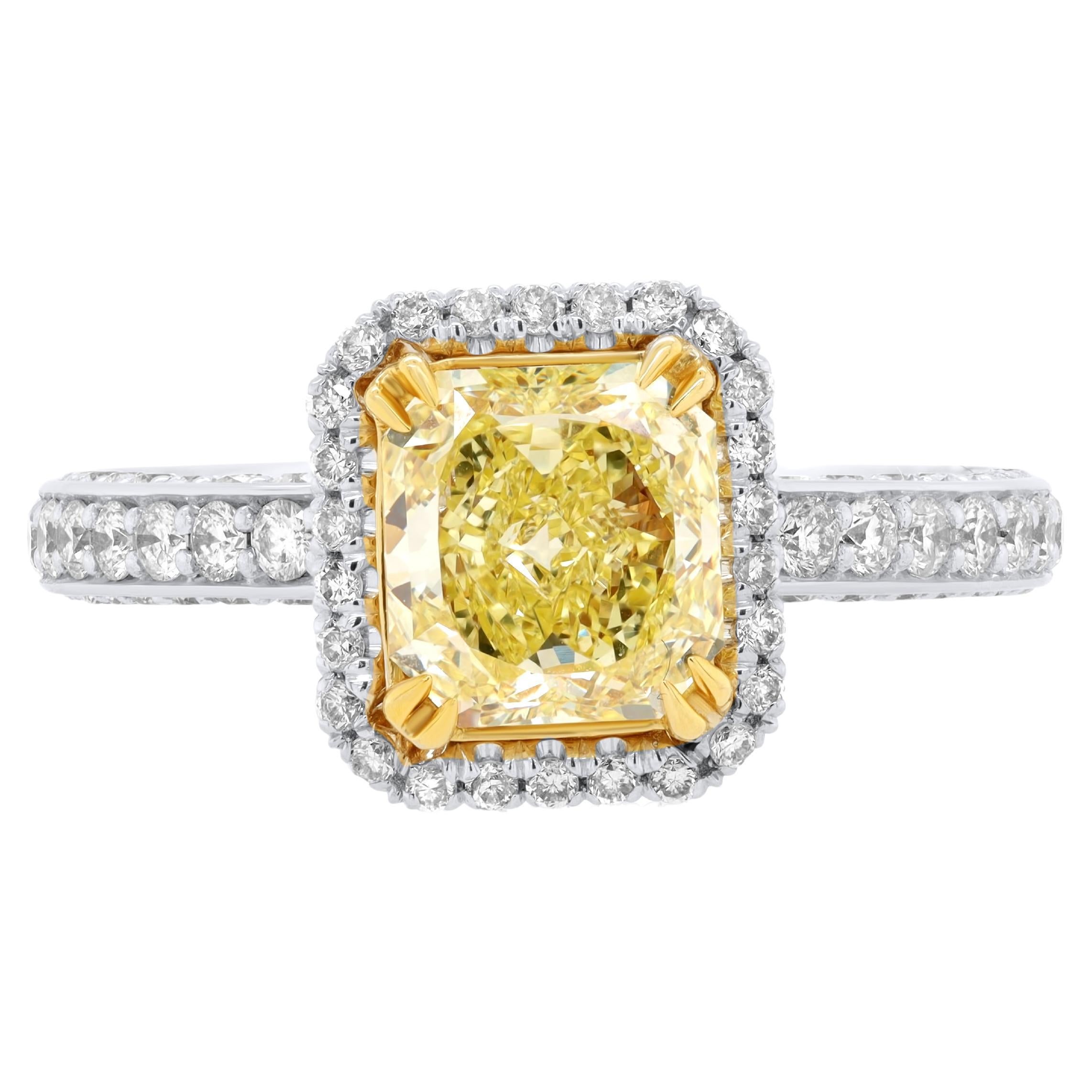 Diana M.  1.39 ct GIA certified (FIY VS2) fancy intense yellow radient diamond For Sale