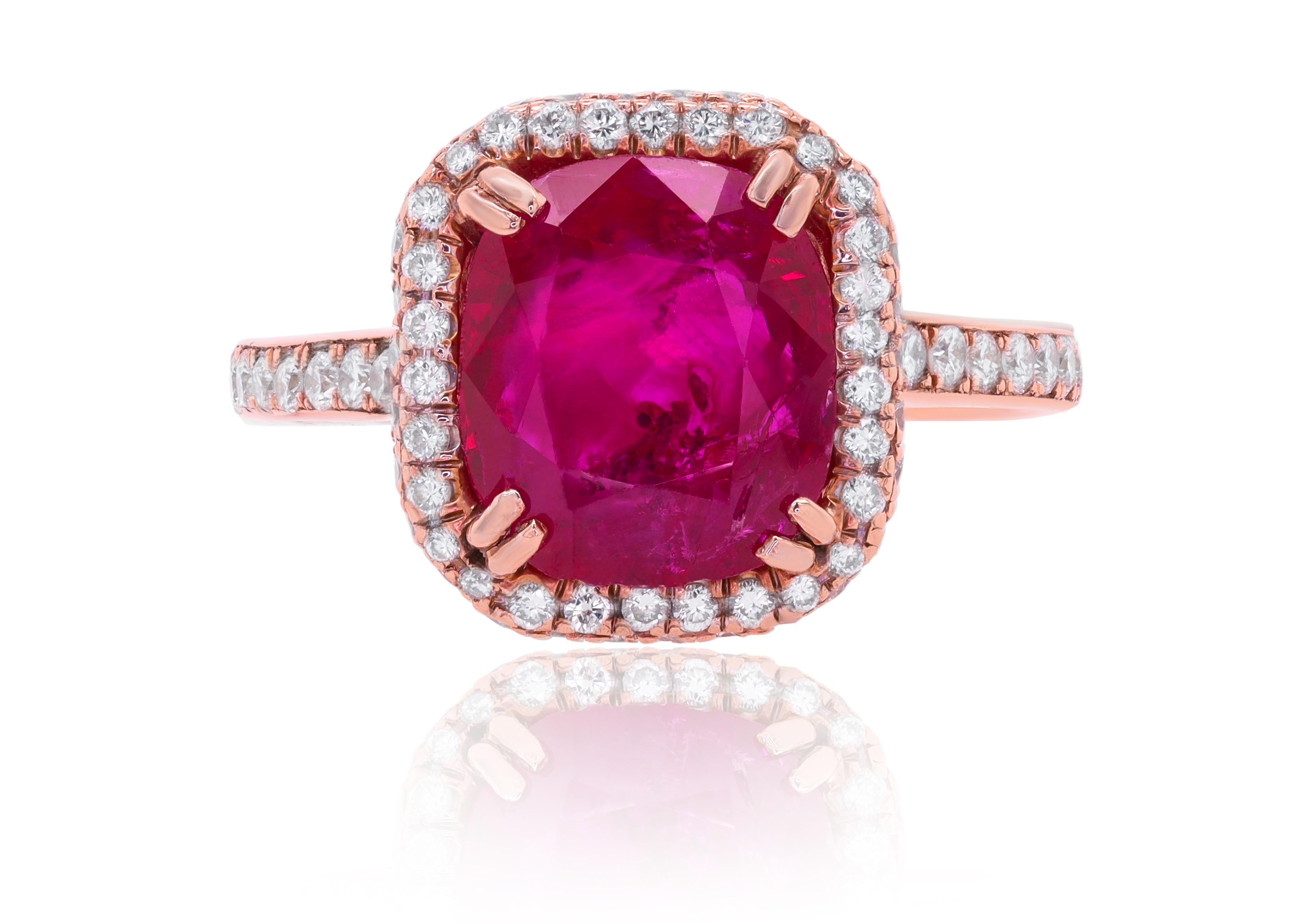 14 kt rose gold ruby and diamond ring featuring a 3.14 ct center ruby surrounded by micropave diamonds totaling 1.30 cts (C.Dunaigre Certified).
Diana M. is a leading supplier of top-quality fine jewelry for over 35 years.
Diana M is one-stop shop