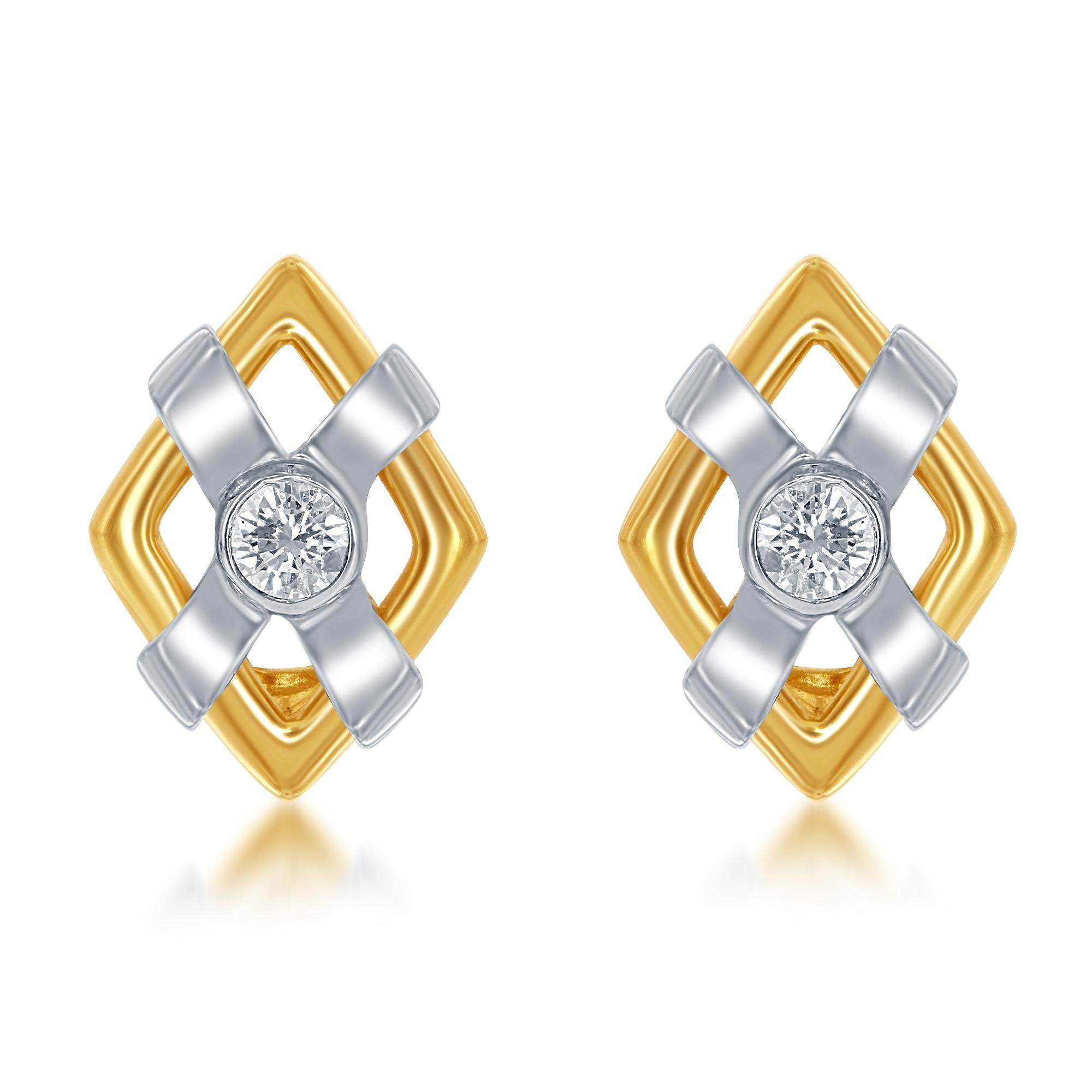 Modern Diana M. 14 kt White and Yellow Gold Diamond Earrings Containing 0.50 cts  For Sale