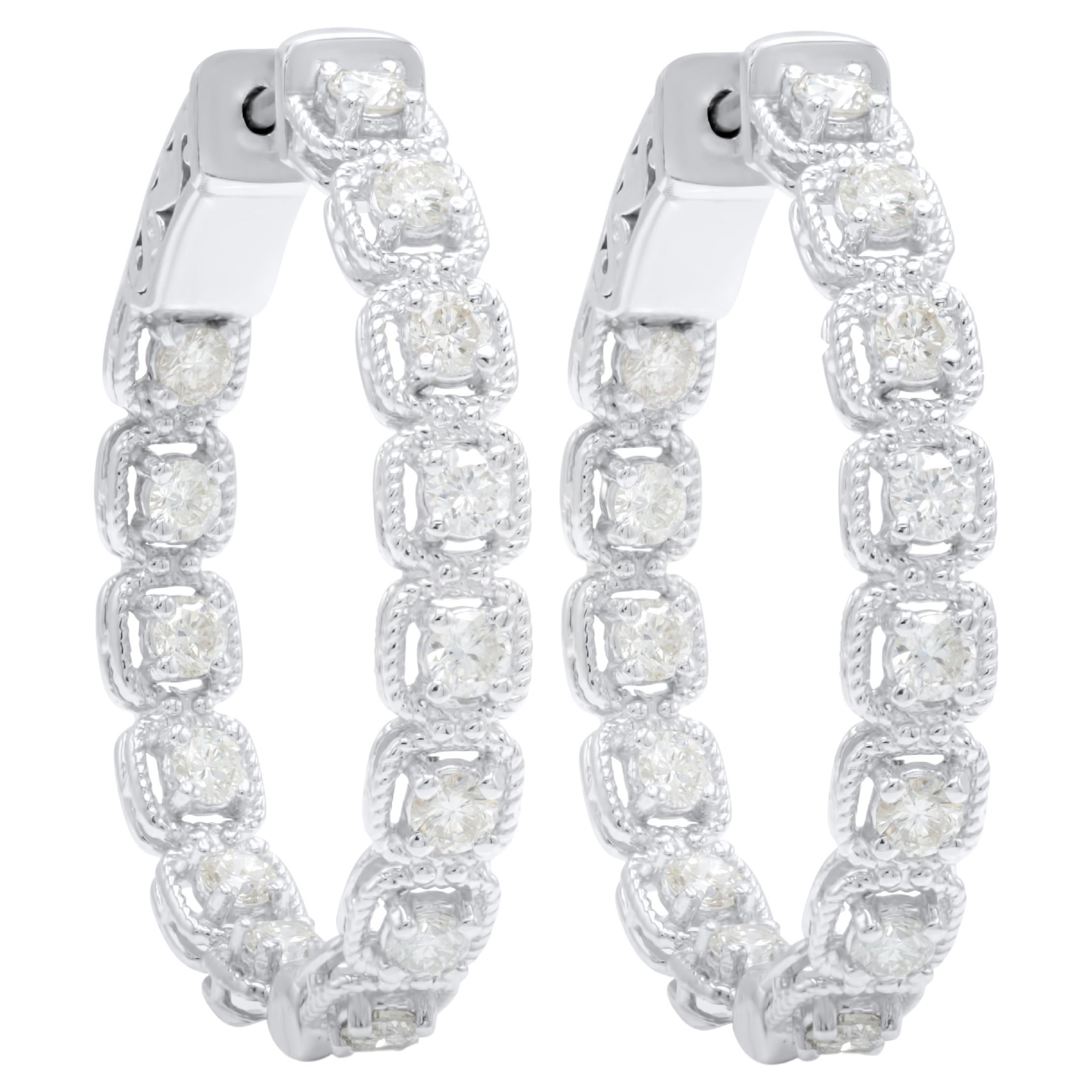 Diana M. 14 kt white gold, 1" earrings featuring 2.00 cts tw diamonds For Sale