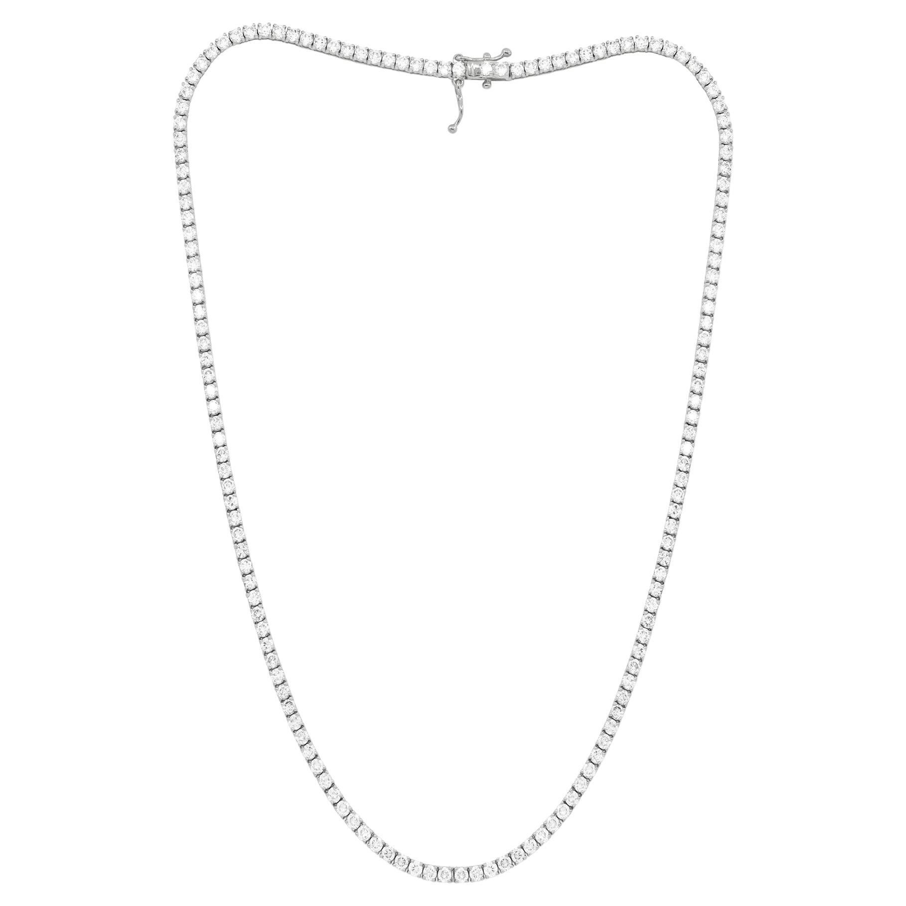 Diana M. 14 kt white gold, 16" 4 prong diamond tennis necklace featuring 8.00 ct For Sale