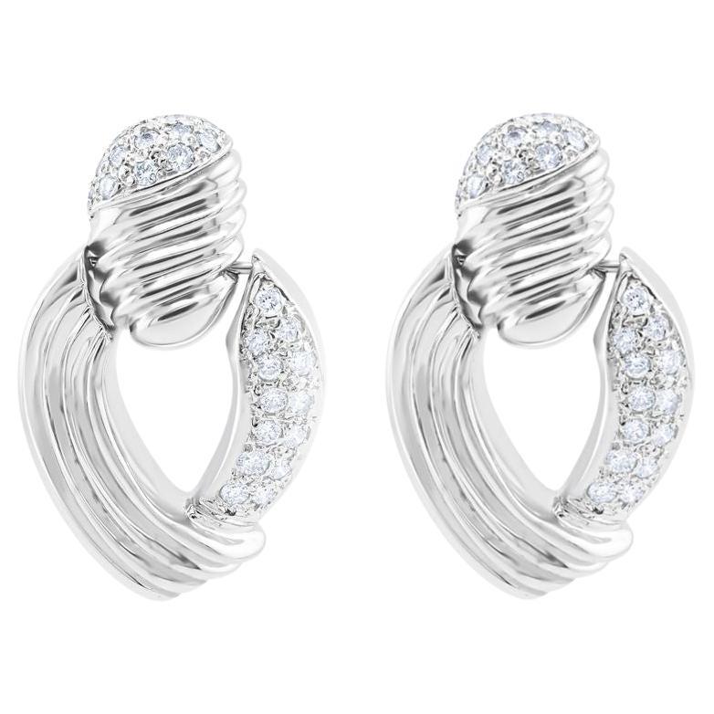 Diana M 14 Kt White Gold 1.60 Cts Diamond Earrings With Grooves