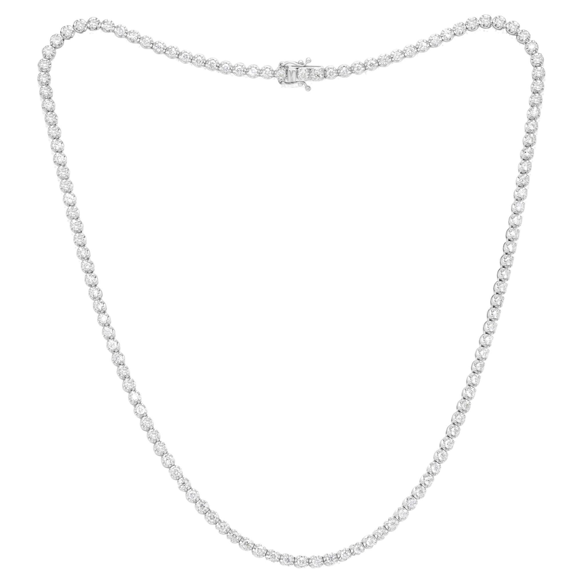 Diana M. 14 kt white gold, 17" 4 prong diamond tennis necklace featuring 4.00 ct For Sale