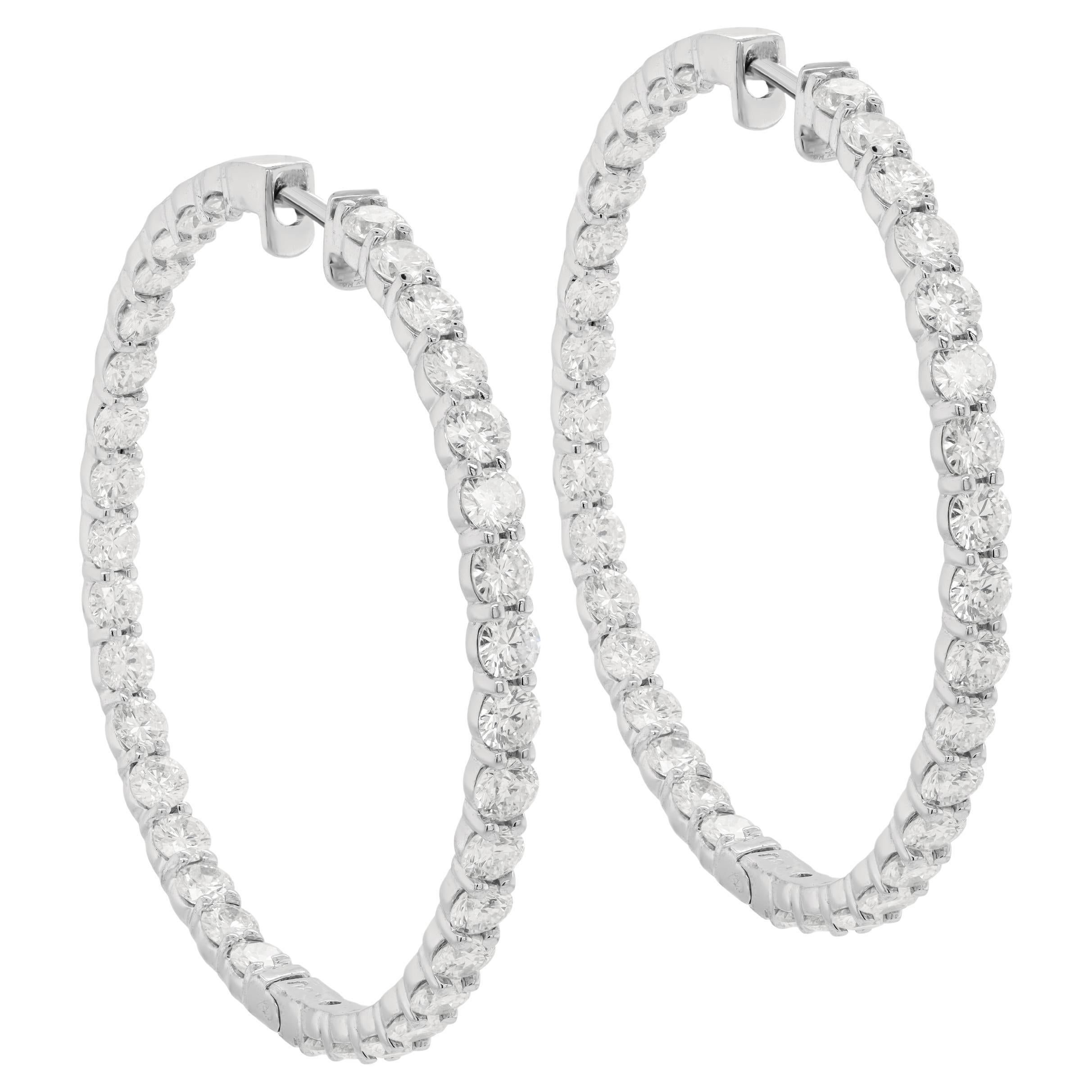 Diana M. 14 kt white gold, 2.00" inside-out hoop earrings adorned with 9.45 cts  For Sale