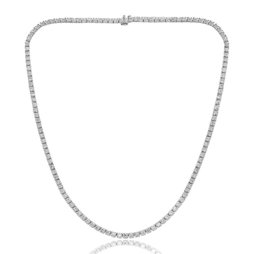 Round Cut Diana M 14 Kt White Gold 3 Ct Diamond Tennis Necklace For Sale