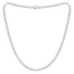 Diana M.Custom 28.50 Cts 4 Prong Round  Diamond 14k White Gold Tennis Necklace 