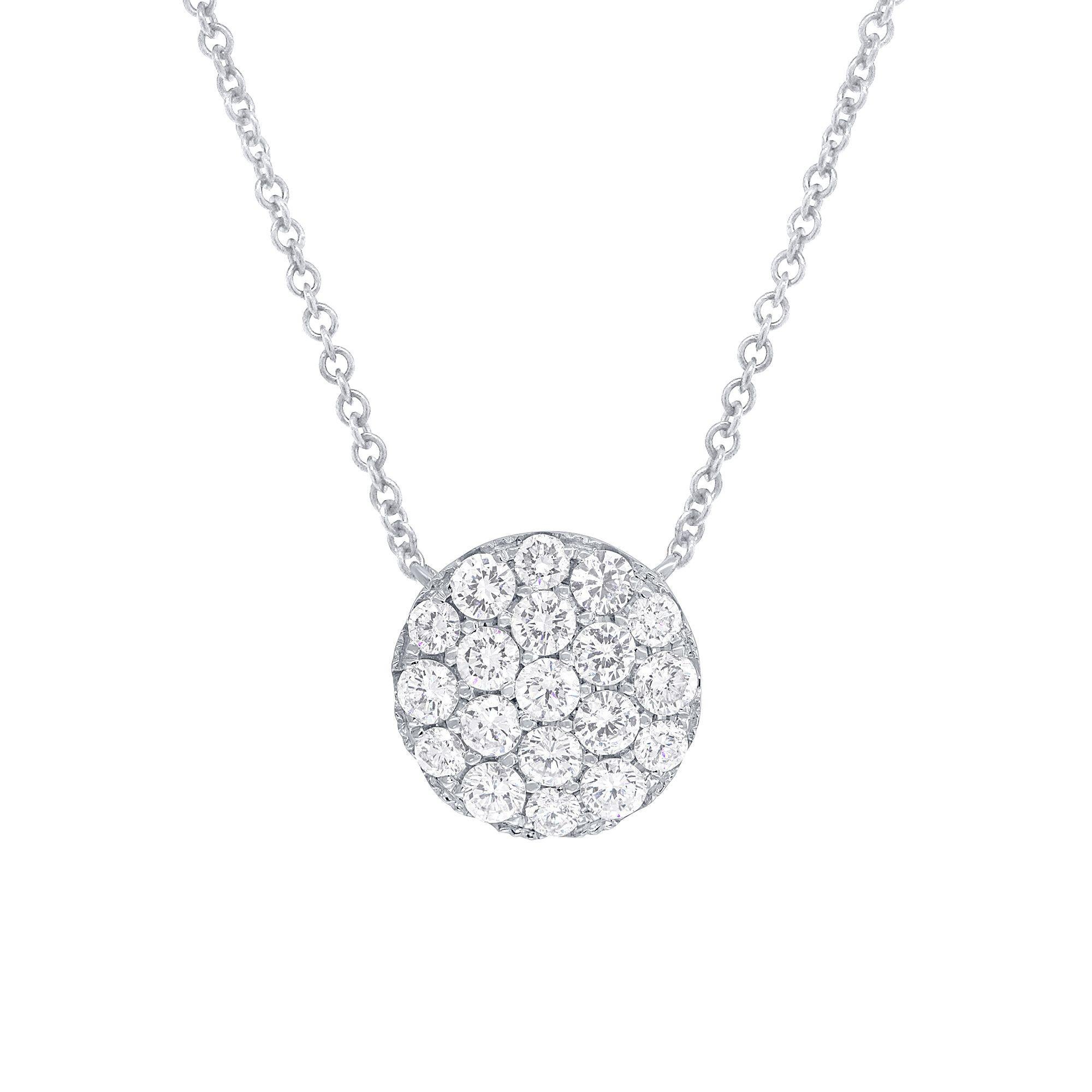 Brilliant Cut Diana M. 14 kt white gold diamond pendant with pave circle design  For Sale