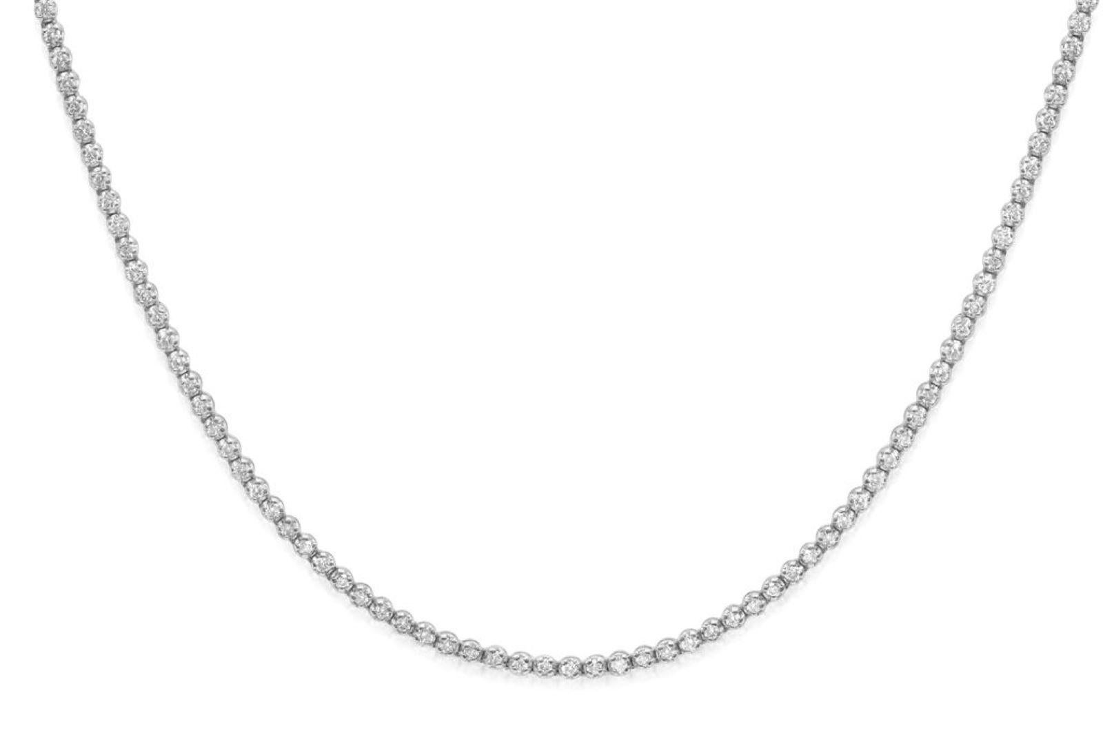 Diana M 14 Kt White Gold, Four Prong 4.00 Ct Diamond Tennis Necklace In New Condition For Sale In New York, NY