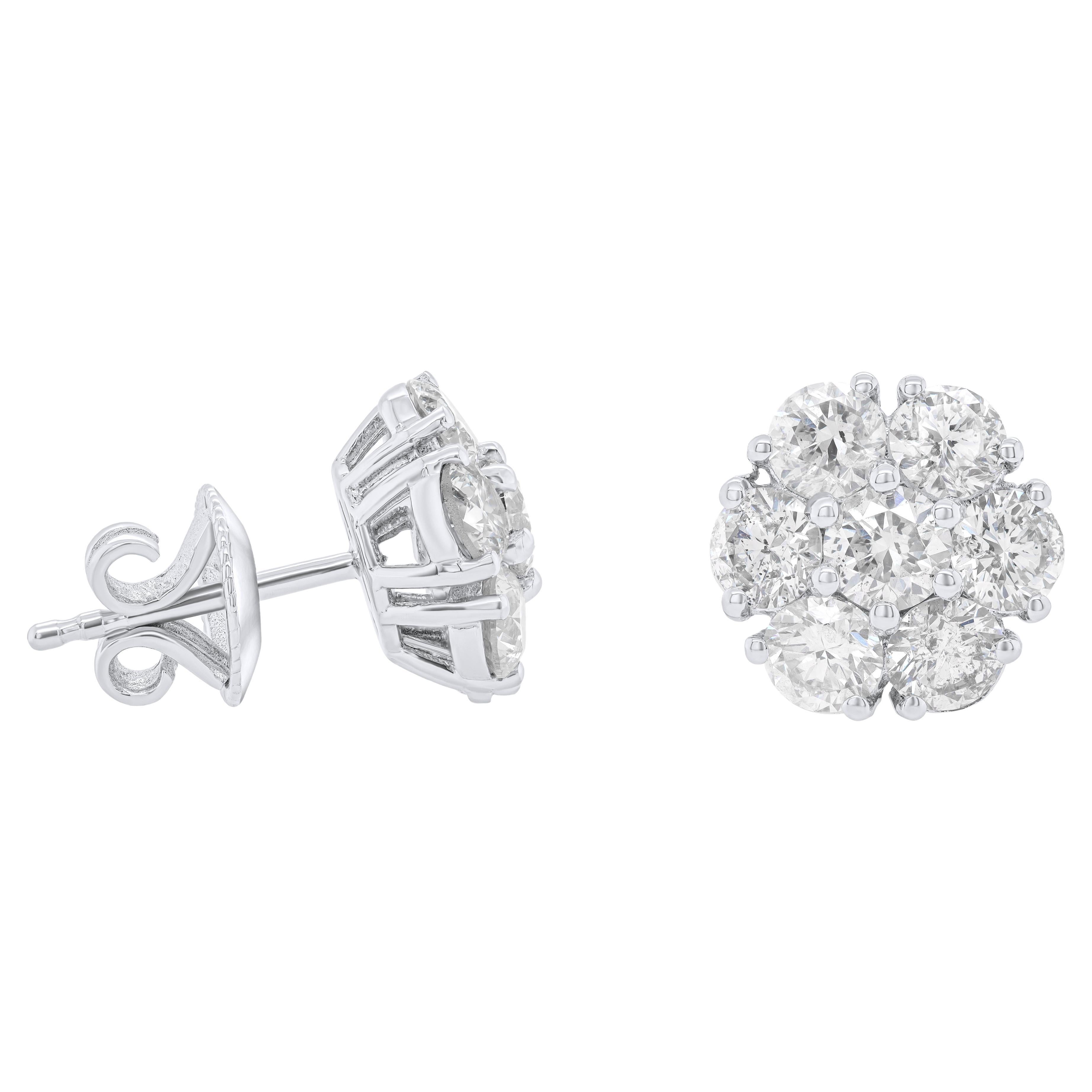 Diana M. 14 kt white gold stud earrings with a flower design  For Sale