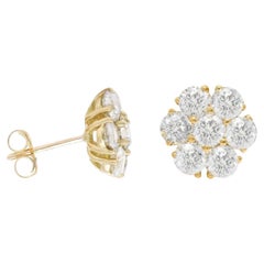 Diana M 14 Kt Yellow Gold 2.55 Ct Diamond Cluster Stud Earrings