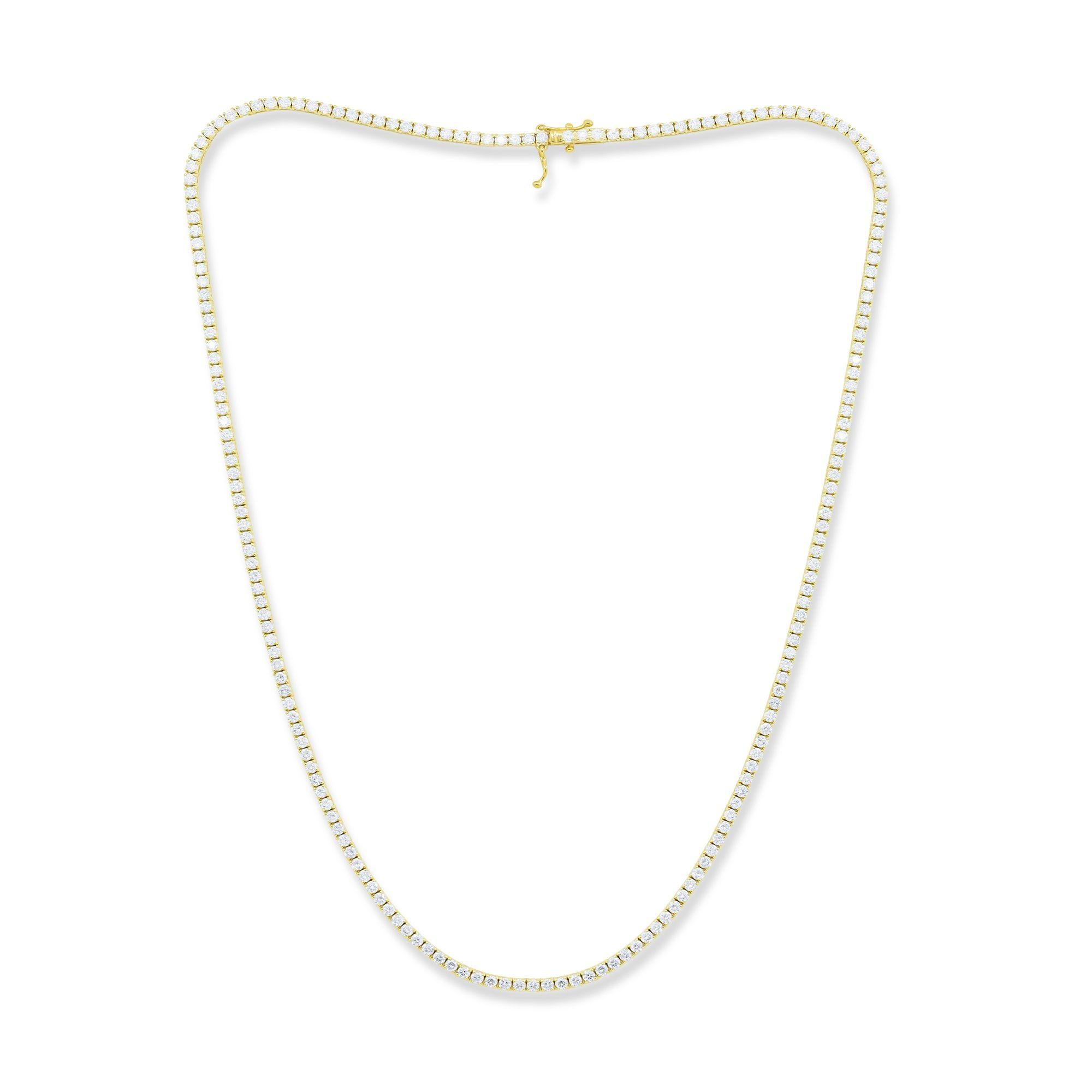 Round Cut Diana M 14 Kt Yellow Gold 7.40 Cts Diamond Straight Line Tennis Necklace For Sale
