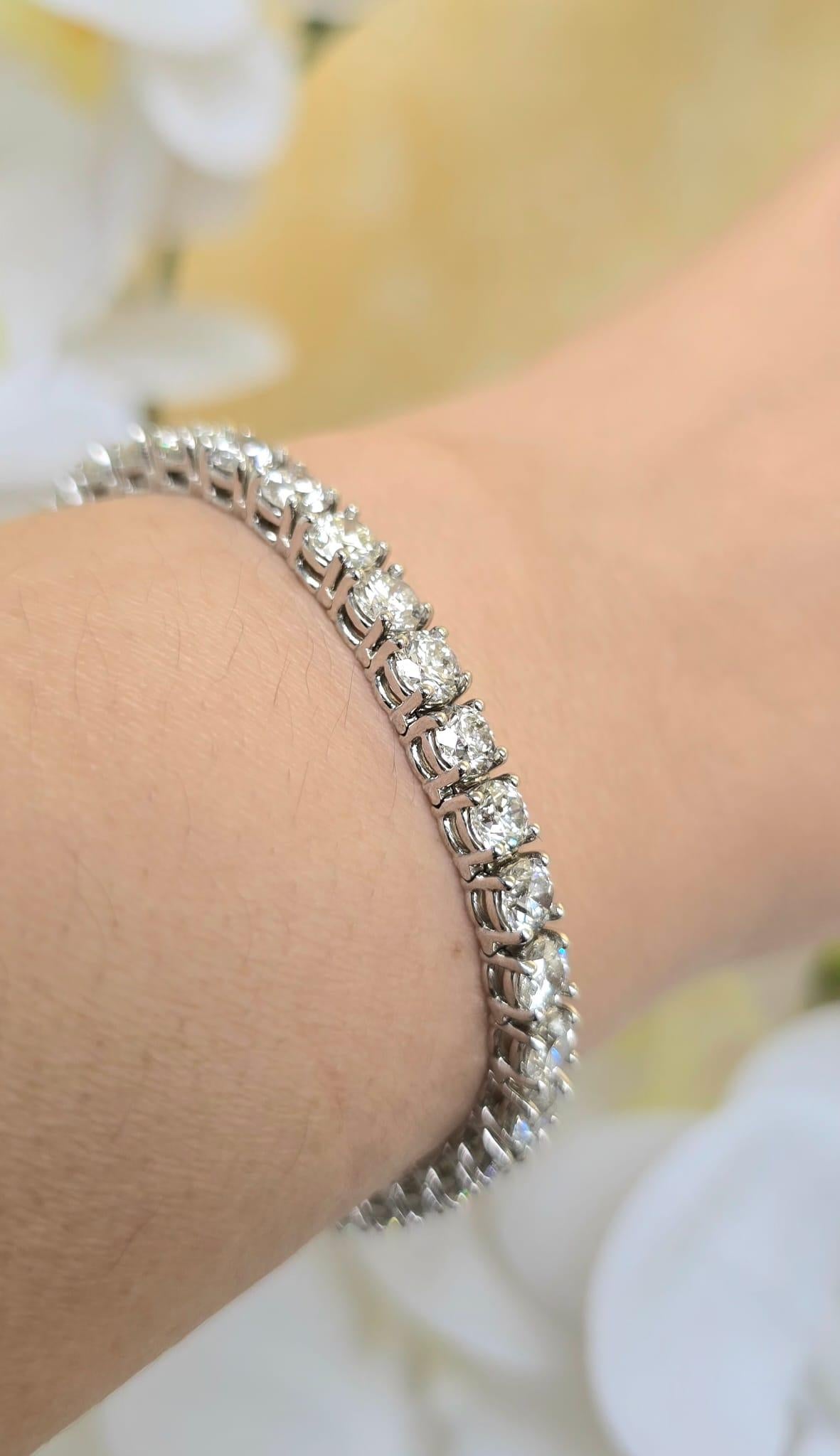 Femenino o masculino Diana M. 14.51 CT. Pulsera de tenis de diamantes de oro blanco de 18 quilates en venta