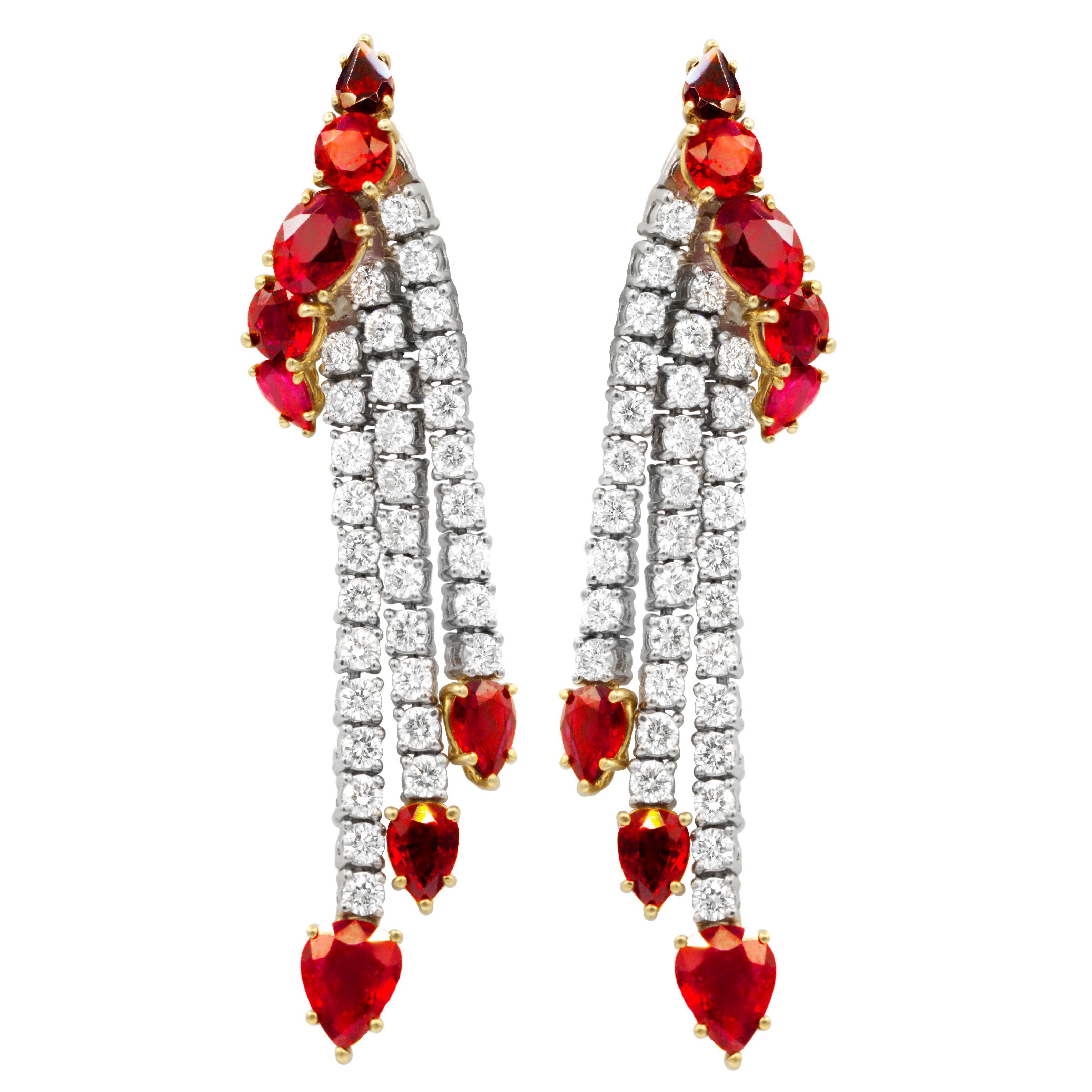 Rose Cut Diana M. 14.80 Carat Ruby and Diamond Dangle Earrings For Sale