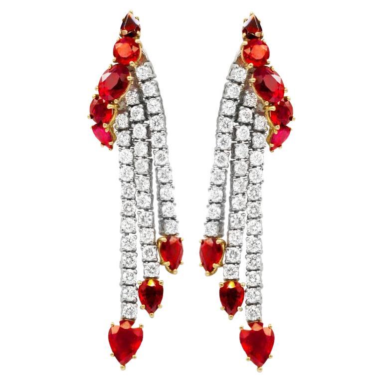 Diana M. 14.80 Carat Ruby and Diamond Dangle Earrings For Sale
