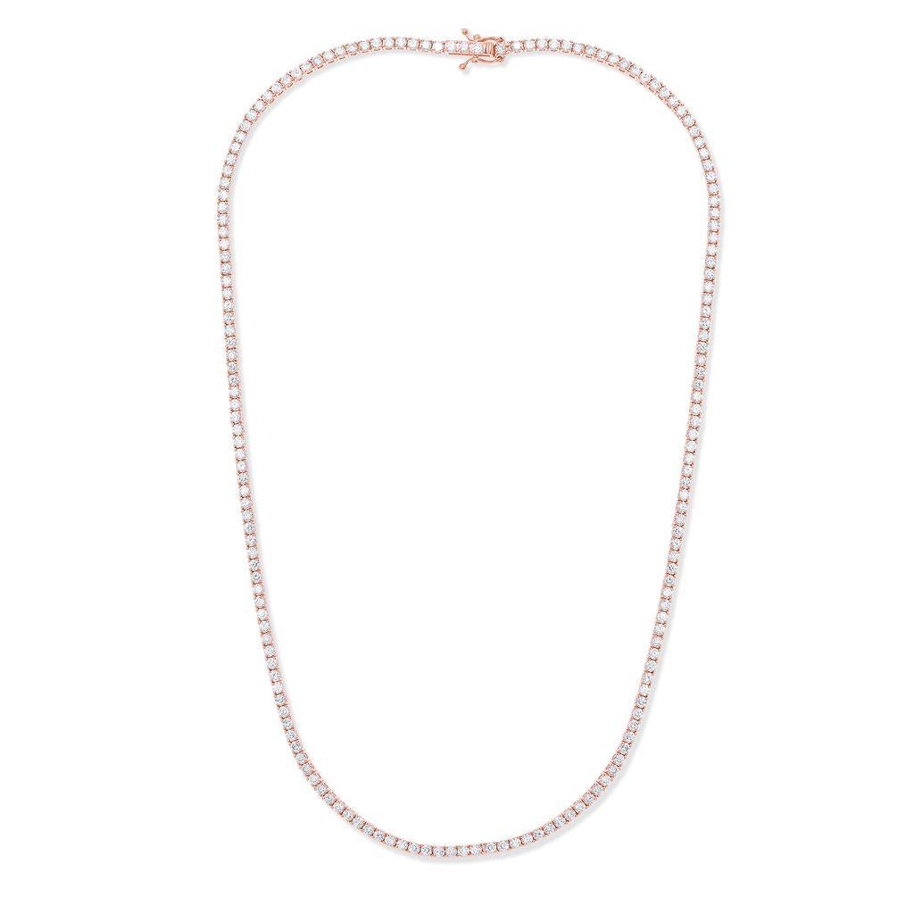 Collier de tennis en or rose 14kt à ligne droite classique contenant 6.25 cts tw de diamants ronds en sertissage à 4 branches 