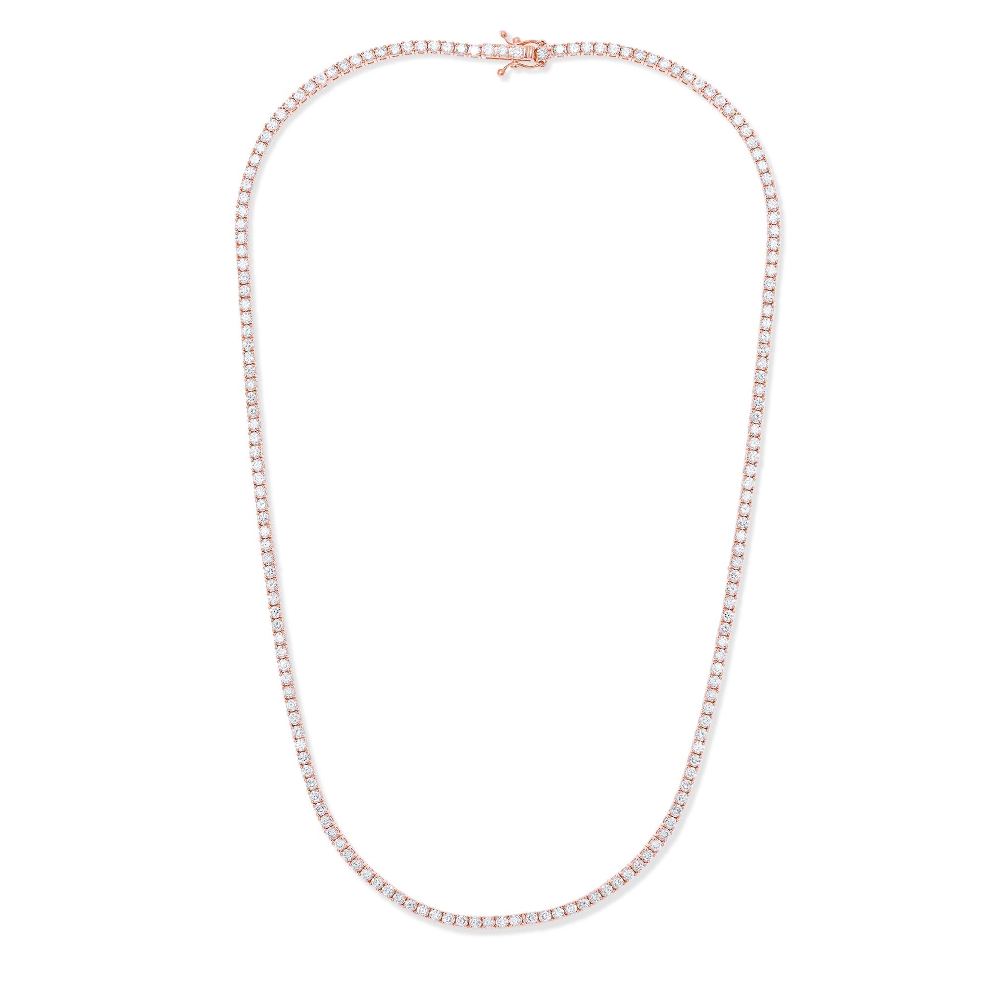 Diana M 14K Rose Gold 8.00 Ct Diamond Tennis Necklace, Set in Four Prong In New Condition For Sale In New York, NY