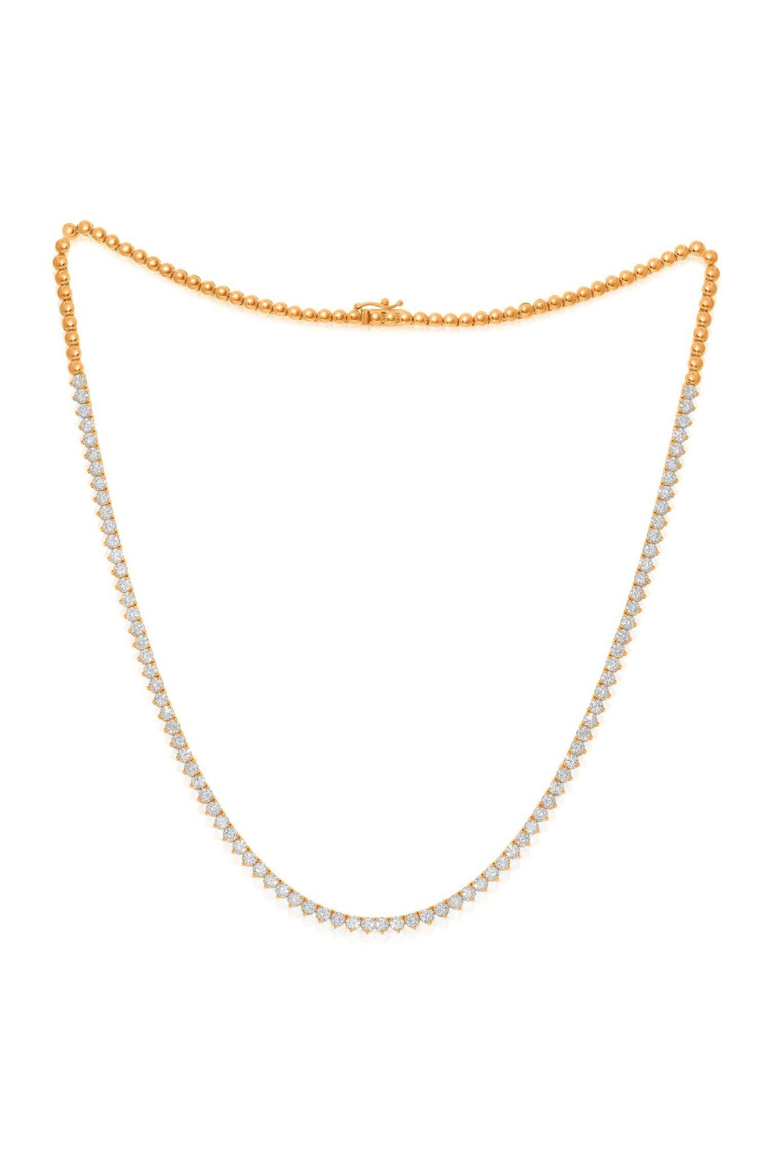 Tennis-Halskette aus 14kt Roségold mit drei Zacken und 3,15 Karat (tw) Diamanten 