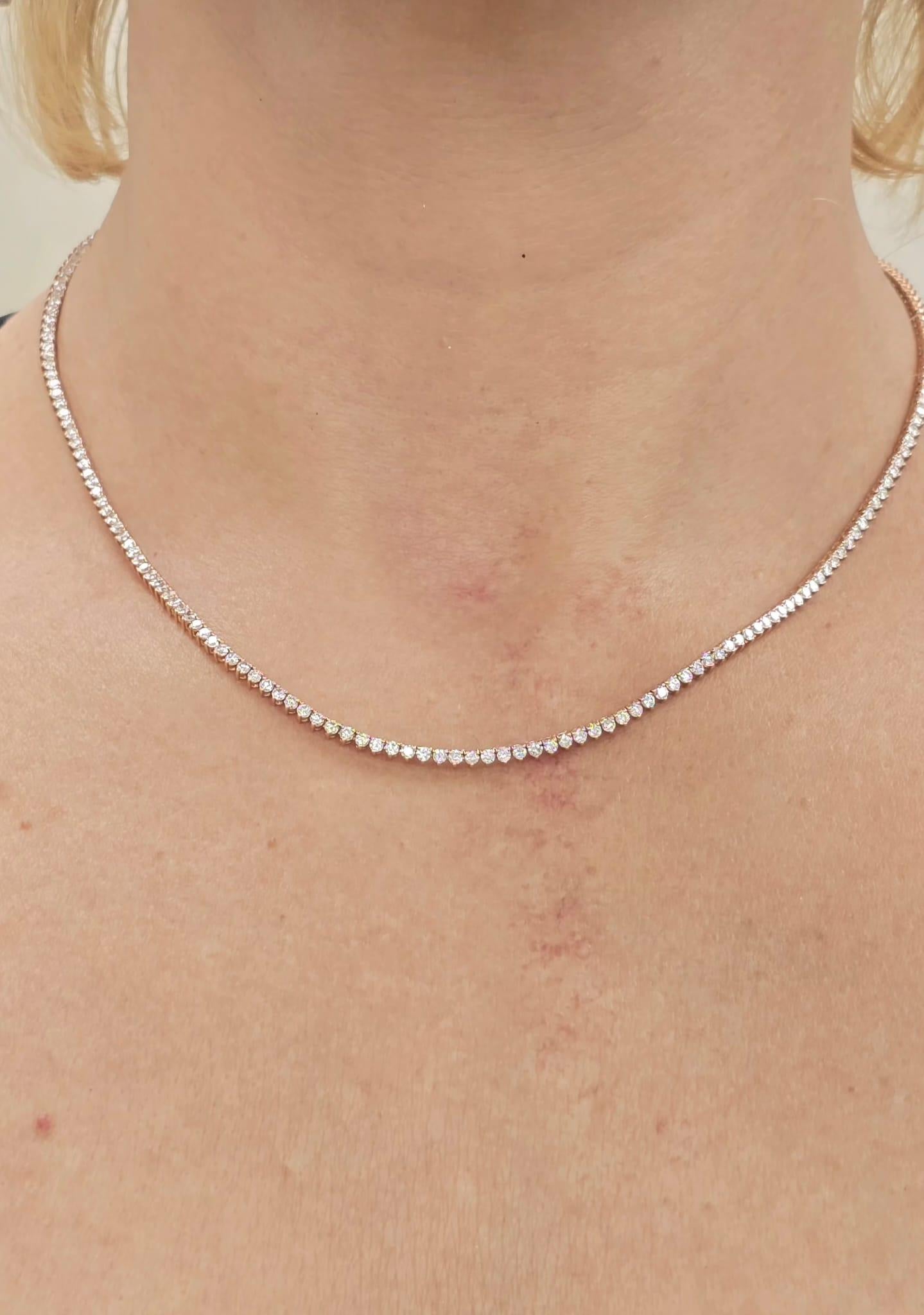 Diana M Collar de Tenis de Diamantes de 3,15 qt en Oro Rosa de 14 quilates Corte redondo en venta