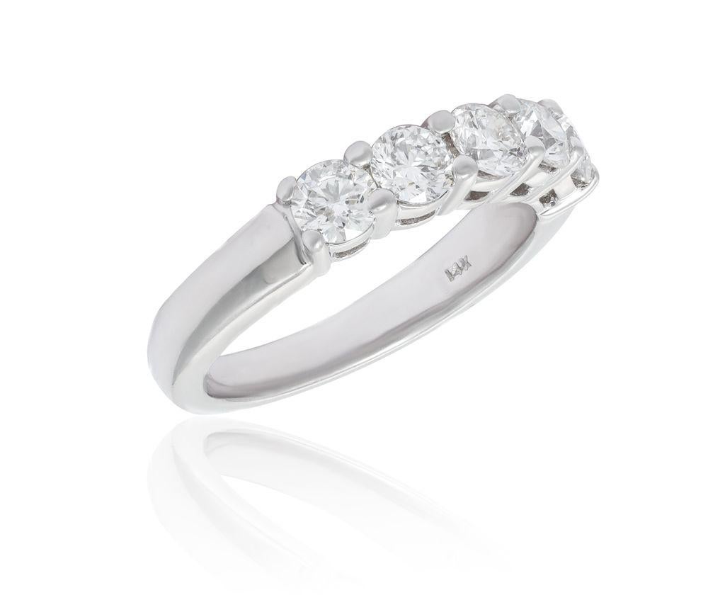Round Cut Diana M 1.00 Cts Diamond Wedding Band in 14K White Gold For Sale