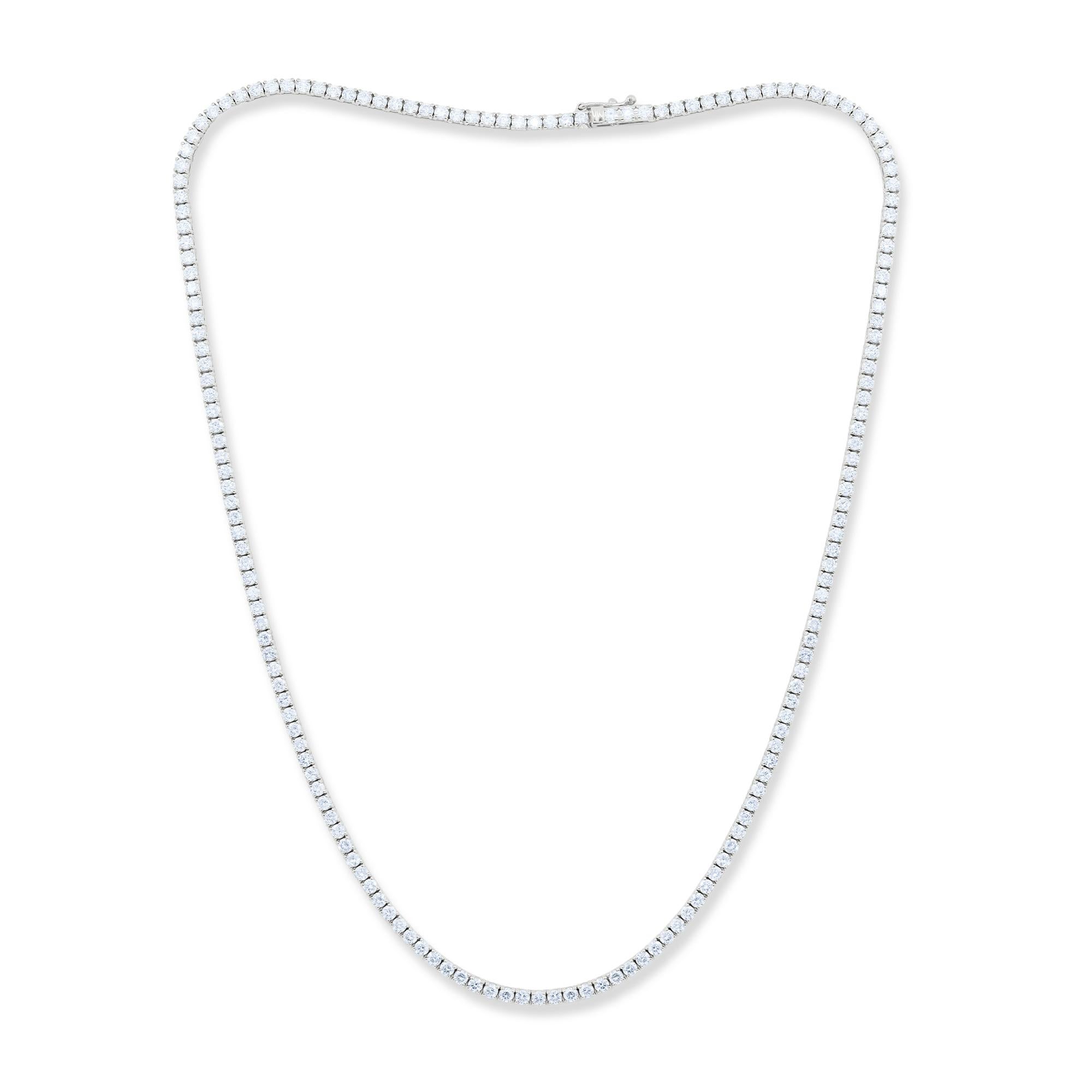 Modern Diana M 14K White Gold 10.50 Ct Diamond Tennis Necklace in 4 Prong, 144 Stones For Sale