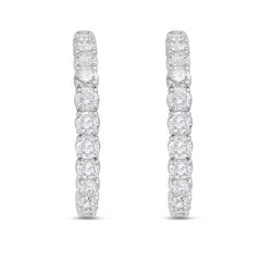 Diana M. 14K White Gold 1.5" Diamond Hoop Earrings, 4.25 Carats Total Weight