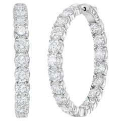 Diana M. 14K White Gold 1.5" Diamond Hoop Earrings, 4.25 Carats Total Weight
