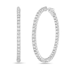 Diana M. 14K White Gold 1.75" Diamond Hoop Earrings, 3.35 Carats Total Weight