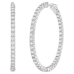 Diana M. 14K White Gold 2" Diamond Hoop Earrings, 3.15 Carats Total Weight
