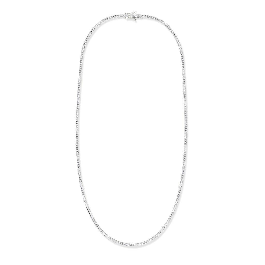 Modern Diana M 14K White Gold 2.25 Cts Diamond Tennis Necklace with a Buttercup Setting For Sale