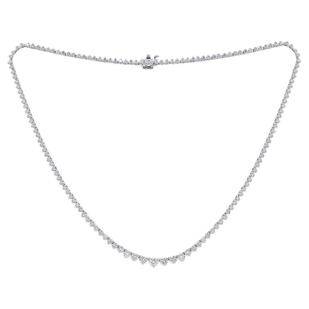 Diana M 14K White Gold 6.50 Ct Round Diamond Three Prong Tennis Necklace For Sale