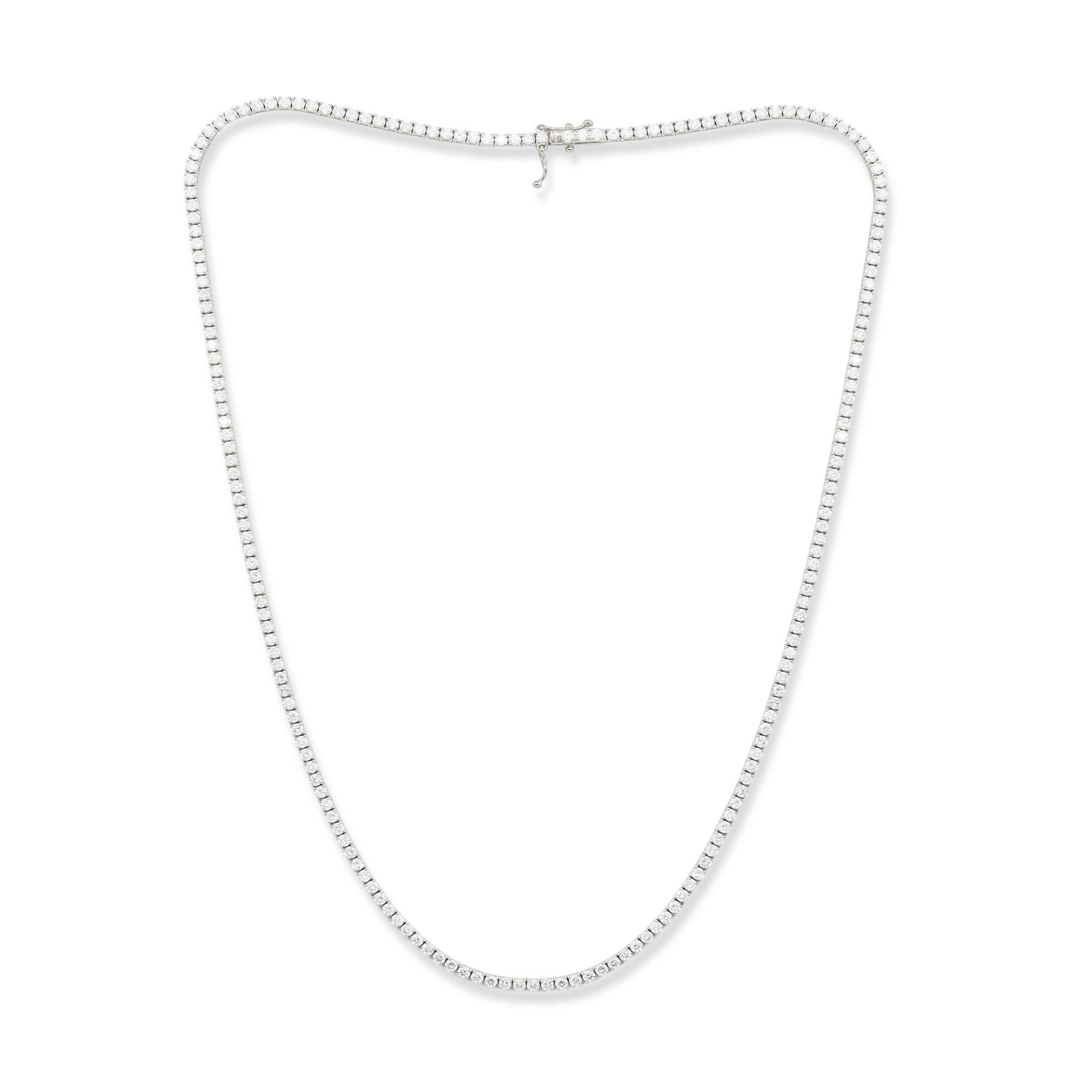 Round Cut Diana M 14K White Gold 7.40 Ct Diamond Straight Line Tennis Necklace For Sale