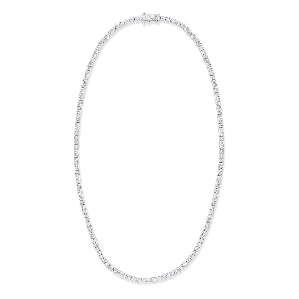 Round Cut Diana M 14K White Gold 9.00 Ct Diamond Tennis Necklace, Set in 4 Prong, 164 St For Sale