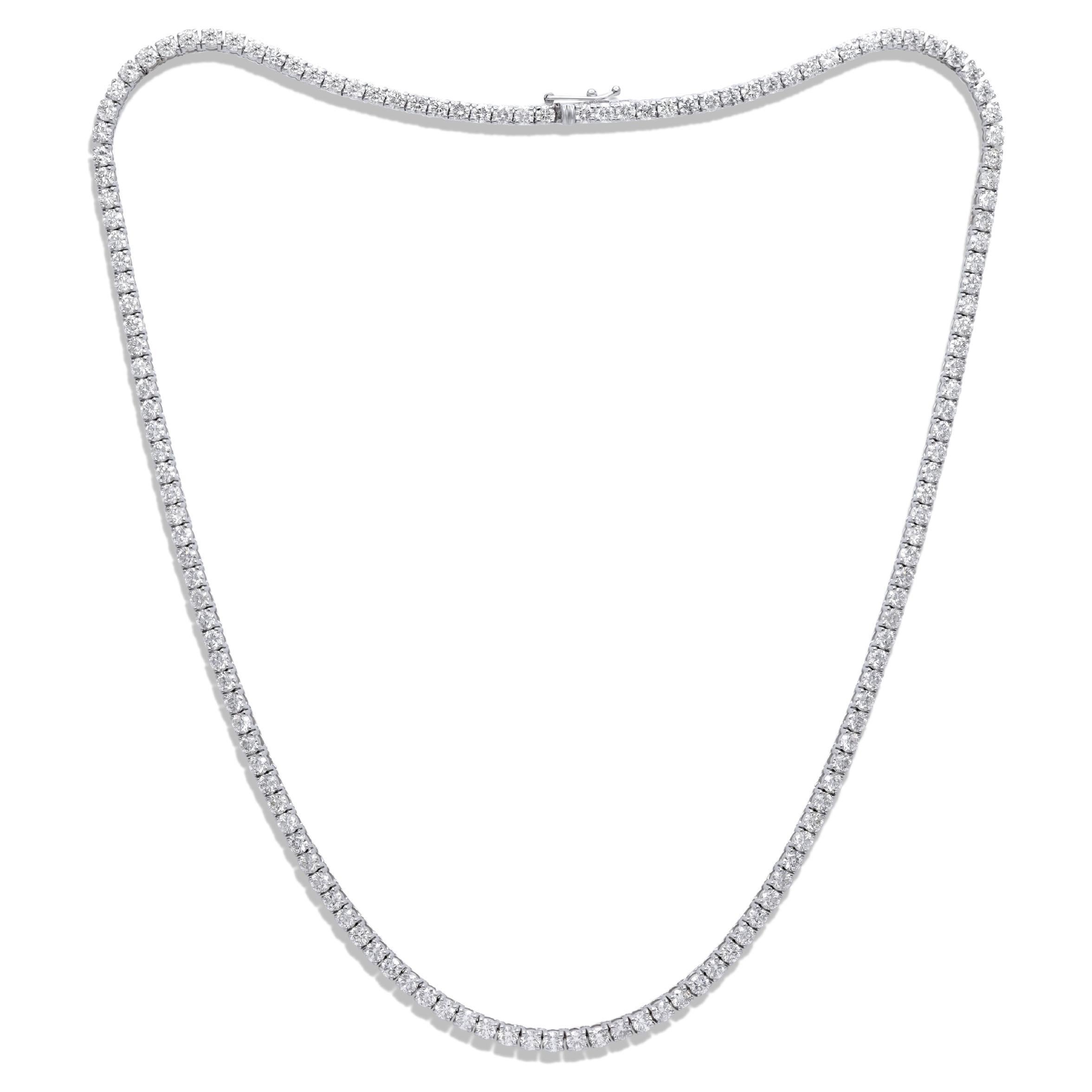 Diana M. 14K White Gold Diamond Straight Line Tennis Necklace, 12.90ct For Sale