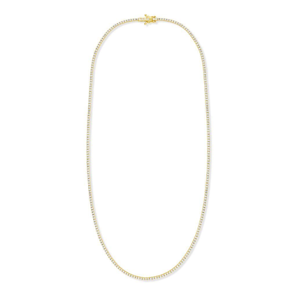 Modern Diana M 14K Yellow Gold 2.25 Ct Diamond Tennis Necklace, Four Prong For Sale