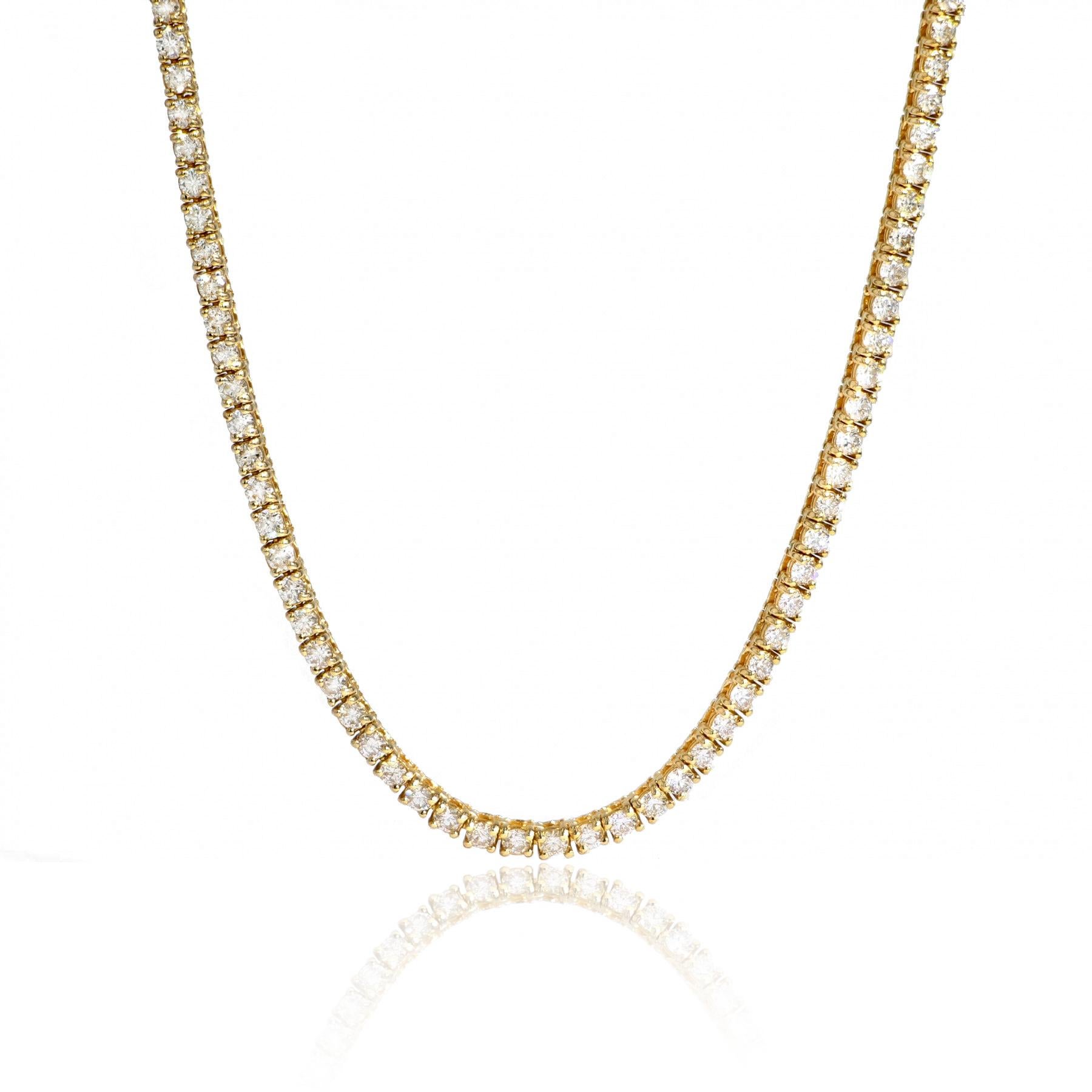 Round Cut Diana M 14K Yellow Gold 4.00Ct Round Diamond Tennis Necklace, Four Prong Set For Sale