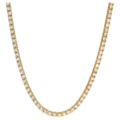 Diana M 14K Yellow Gold 4.00Ct Round Diamond Tennis Necklace, Four Prong Set