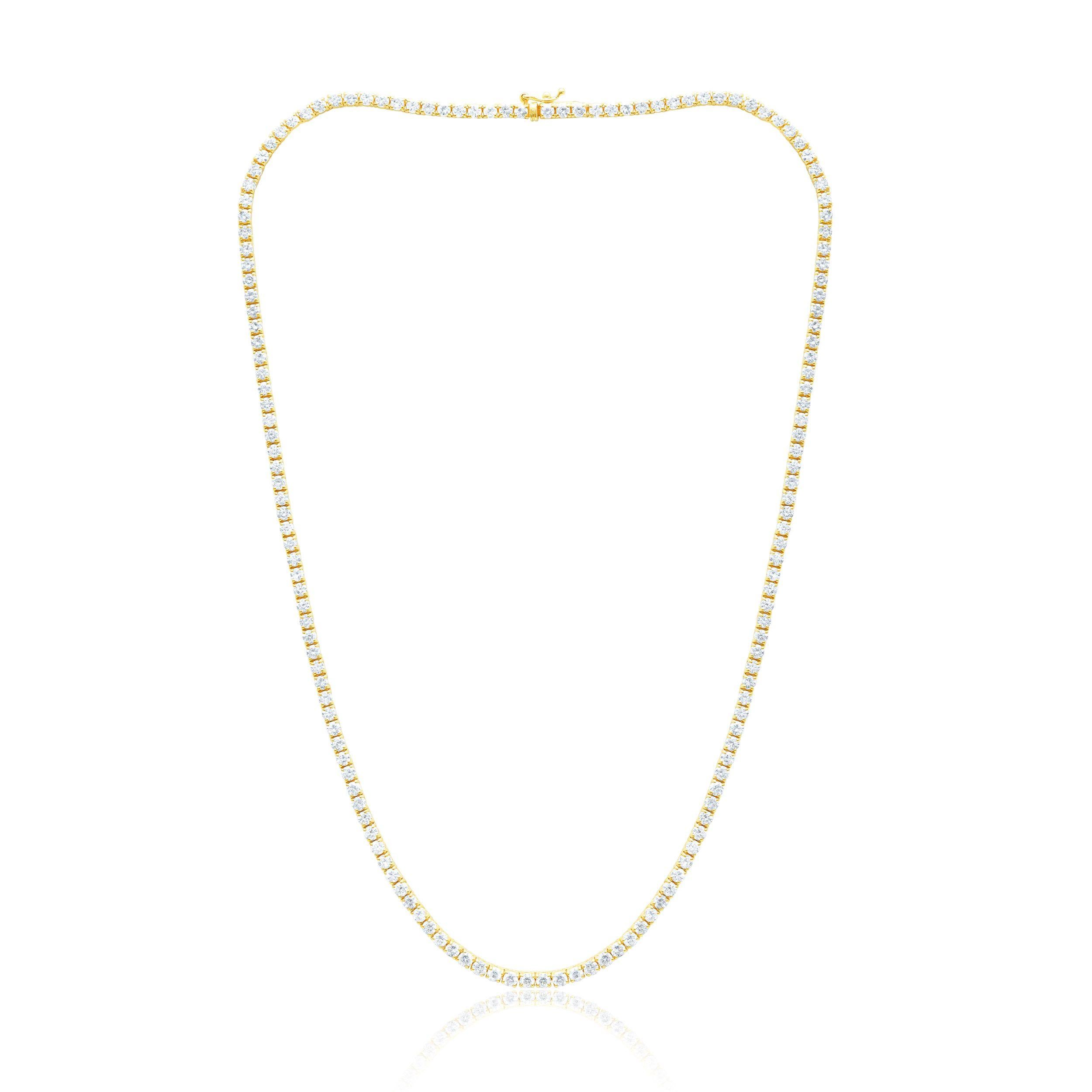 14kt yellow gold diamond straight line tennis necklace containing 8.10 cts of round diamonds 