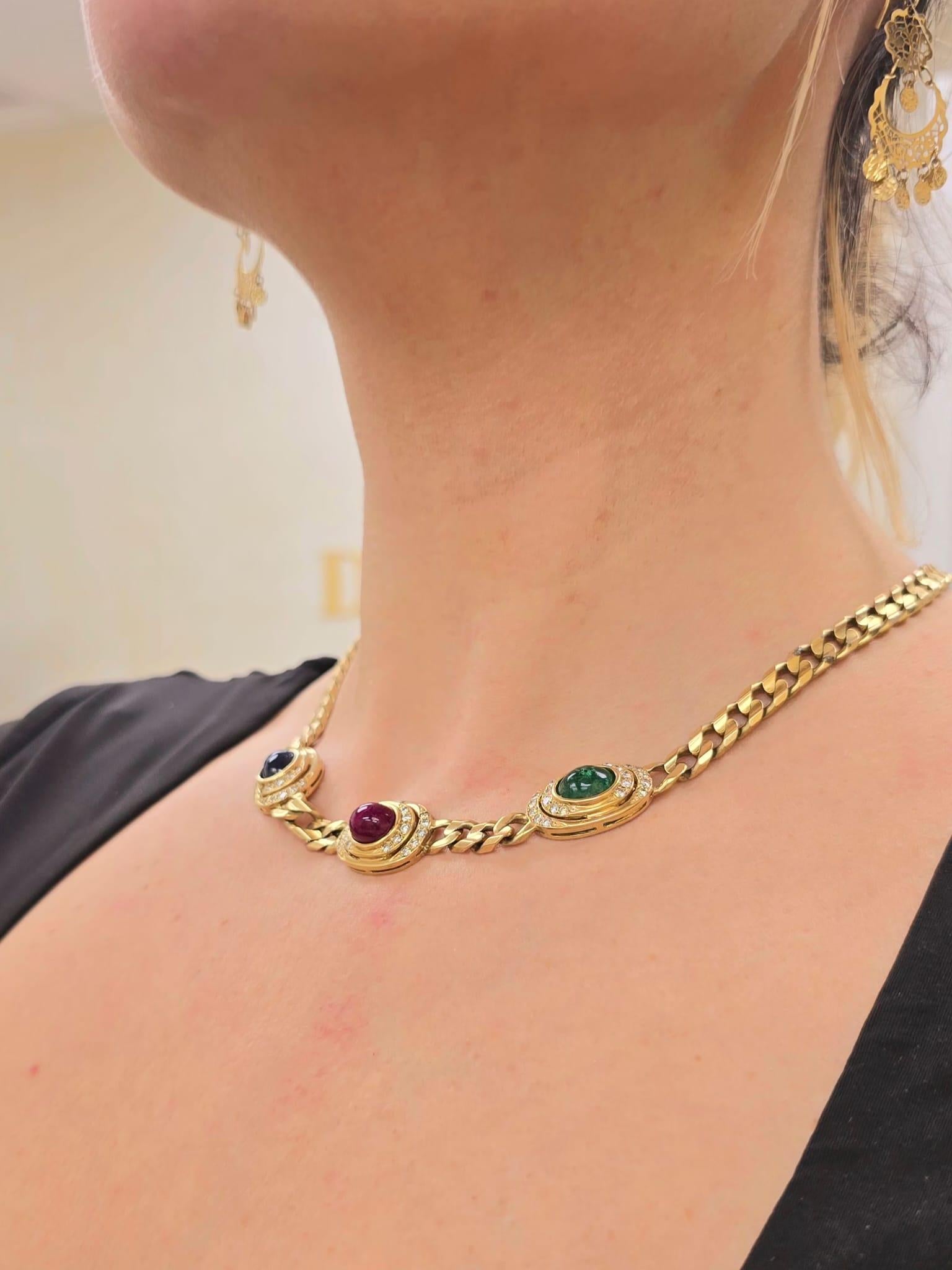 Diana M. Collana in oro giallo 14K con pietre preziose multicolori in vendita 1