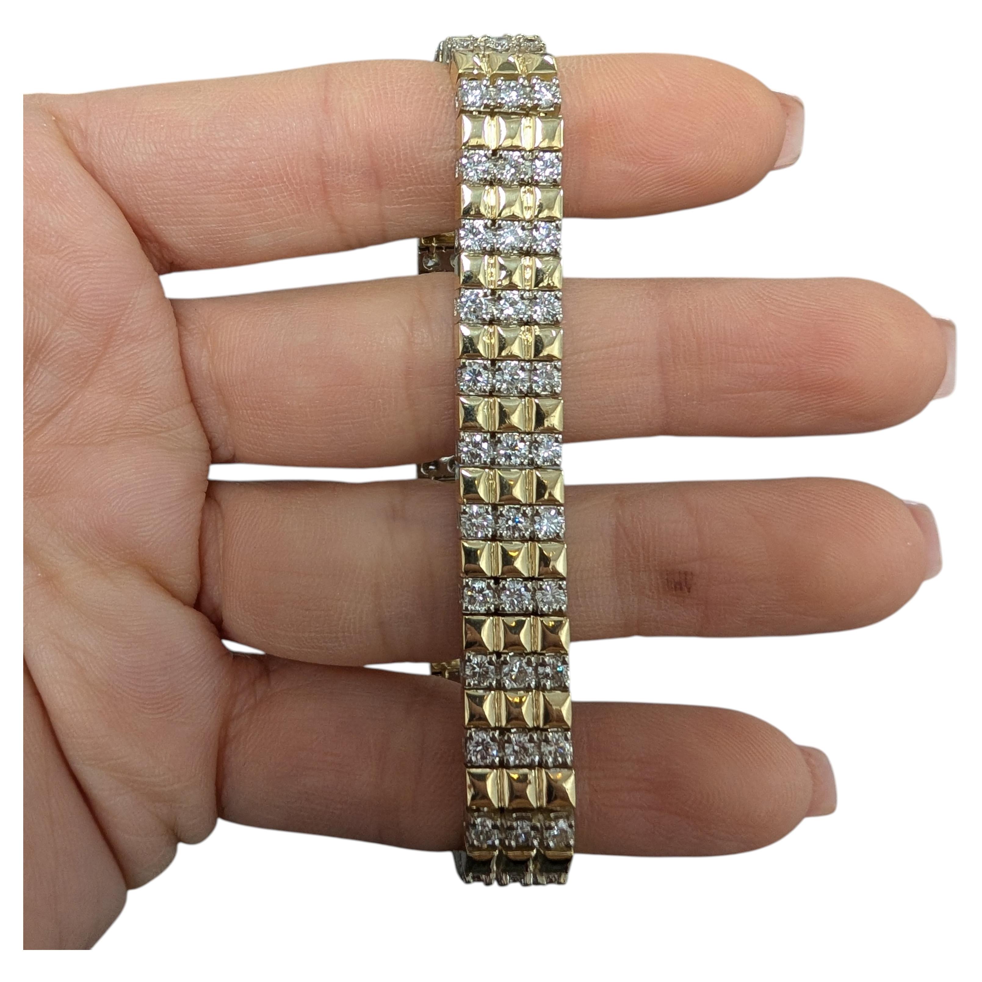 Diana M. I. Bracciale a tre file in oro giallo 14K, 9,00 Carati TW in vendita