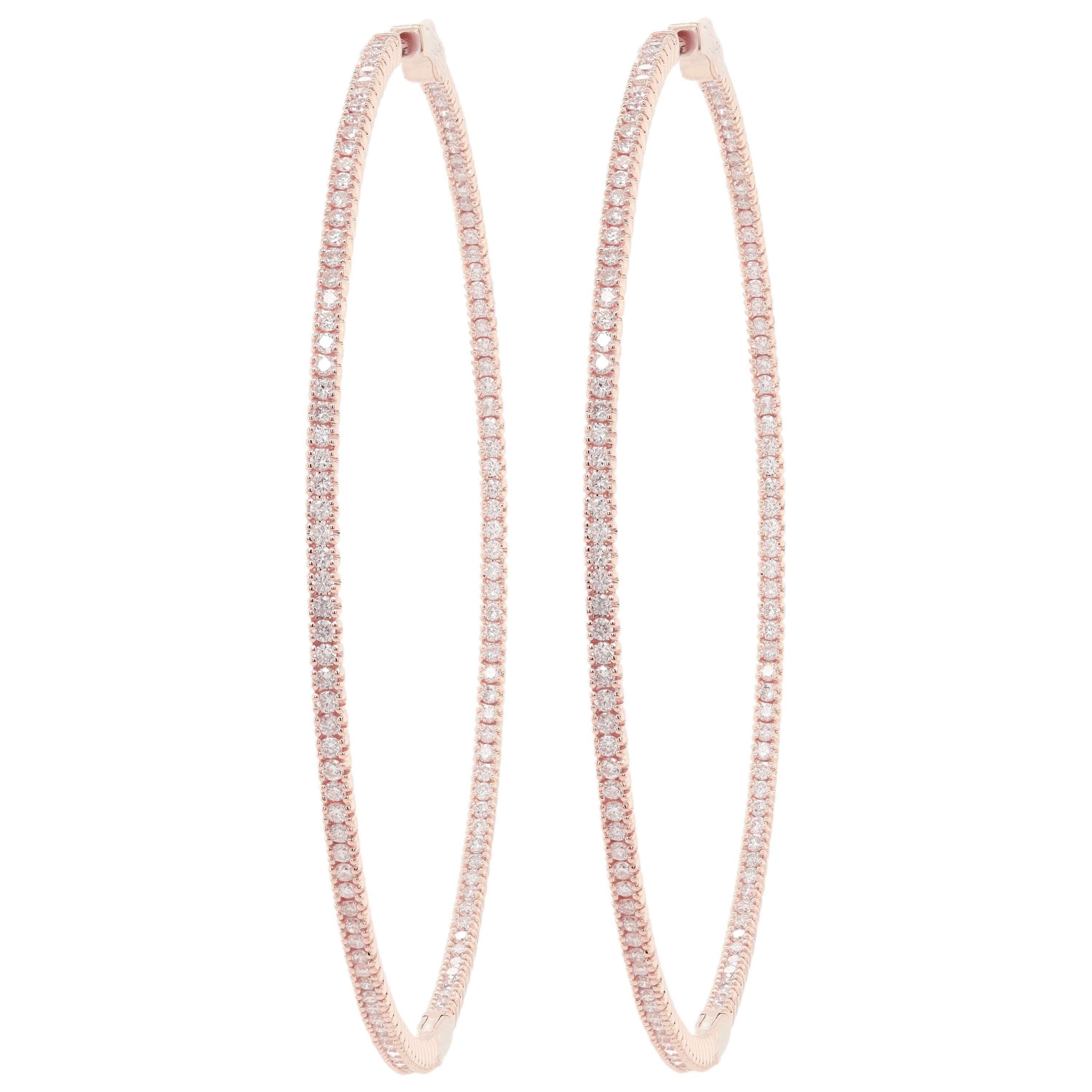 Diana M. Oro rosa de 14 quilates, pendientes de aro de 1,75" con diamante redondo de 1,30 cts.