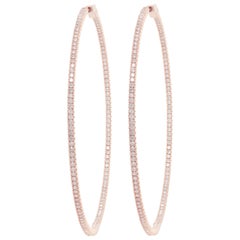 Diana M. Oro rosa de 14 quilates, pendientes de aro de 1,75" con diamante redondo de 1,30 cts.