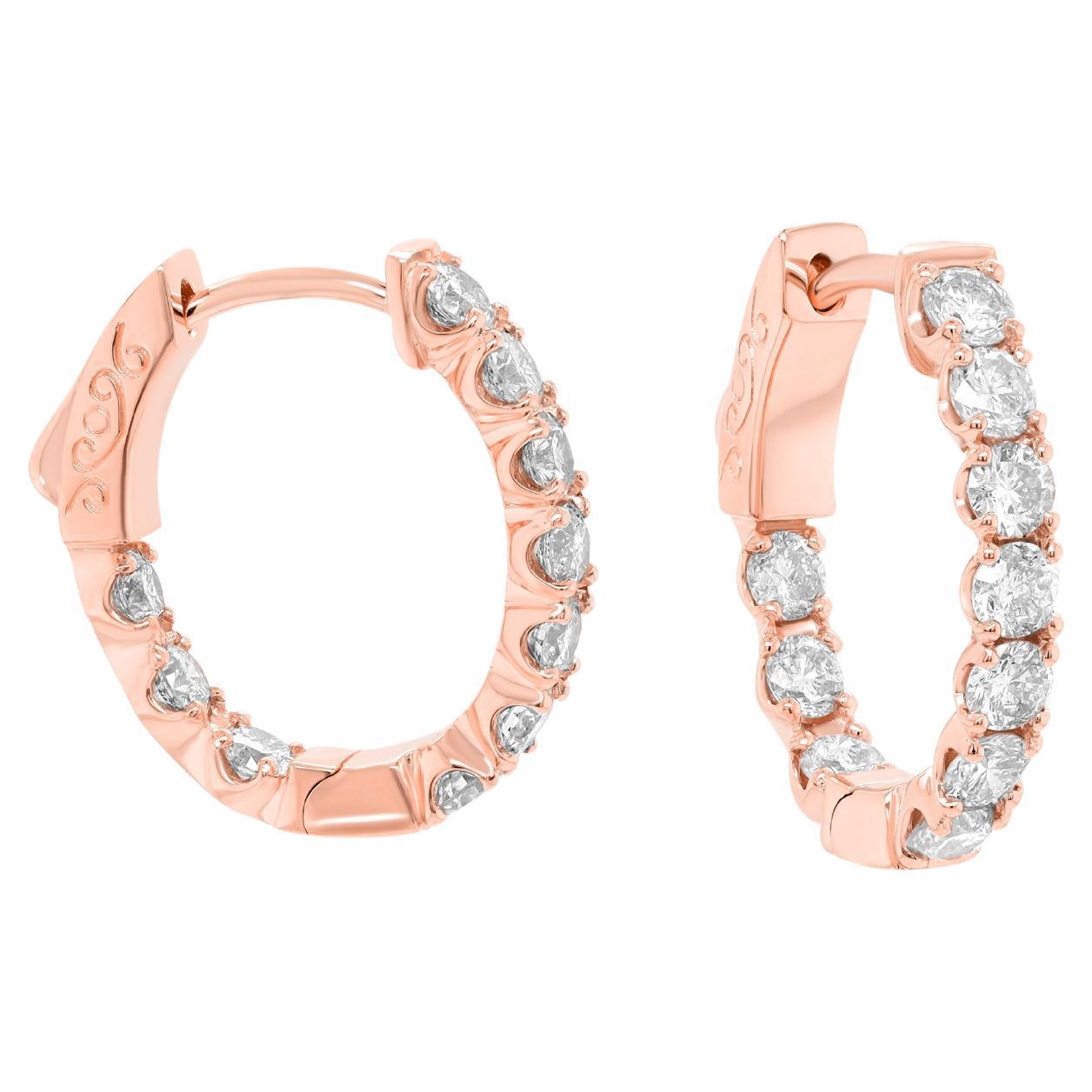 Diana M. Rose Gold Diamond Oval Hoops 1.65cts of Diamonds  For Sale