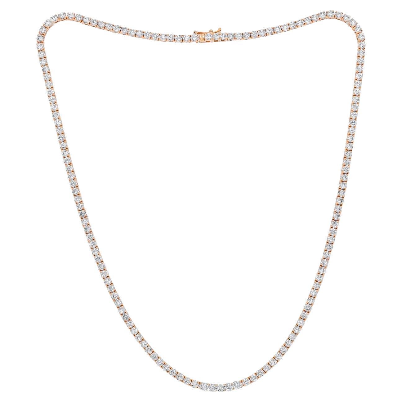 Diana M. 14kt Rose Gold Graduated  Reviera Tennis Necklace Featuring 10.20 cts 
